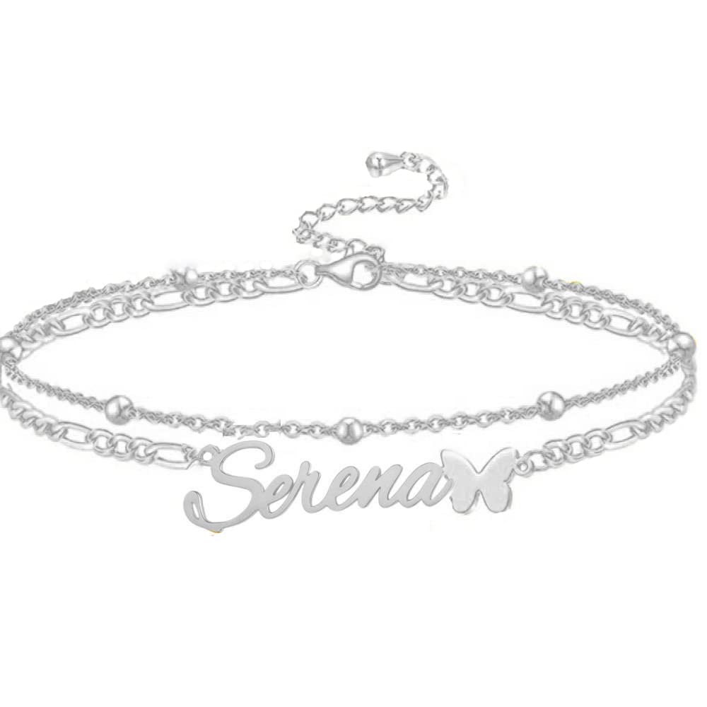 Personalized Custom Name Anklet for Women - Adjustable Silver & Gold Plated Ankle Bracelet with Initial Charm - Perfect for Beach Vacation, Wedding Gift, or Everyday Boho Jewelry