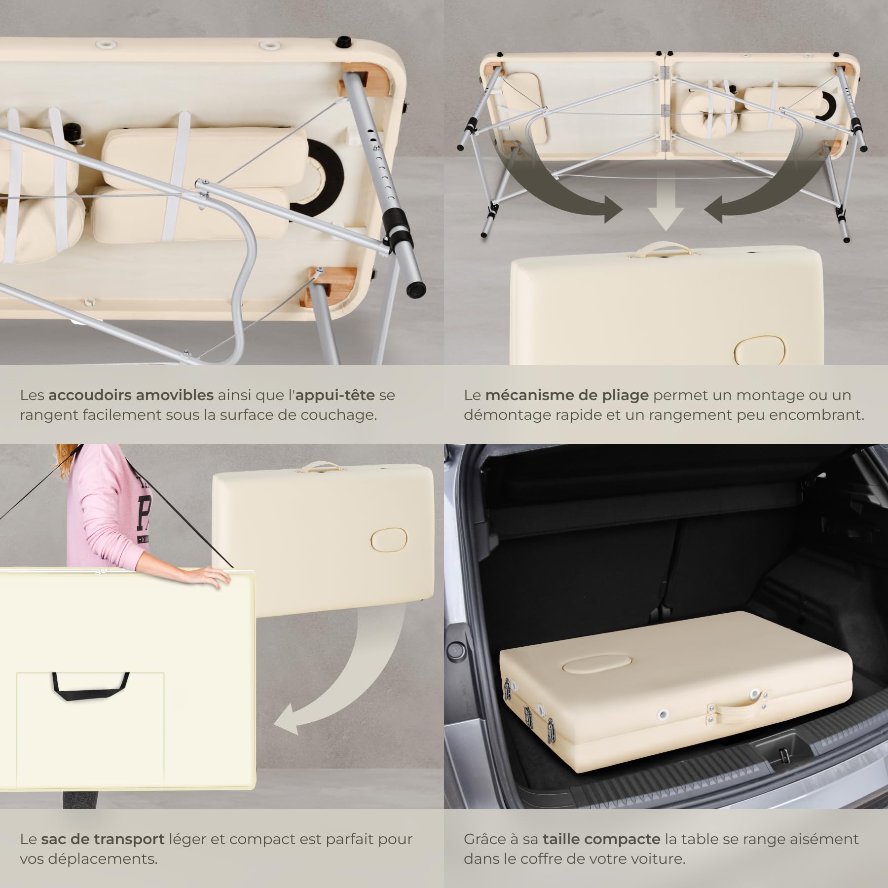 TecTake® Professional Folding Massage Table 2-Zone Aluminum Cosmetic Bed for Tattoo & Spa - Portable with Armrest & Carry Case - Perfect for Home, Salon, and Mobile Therapists
