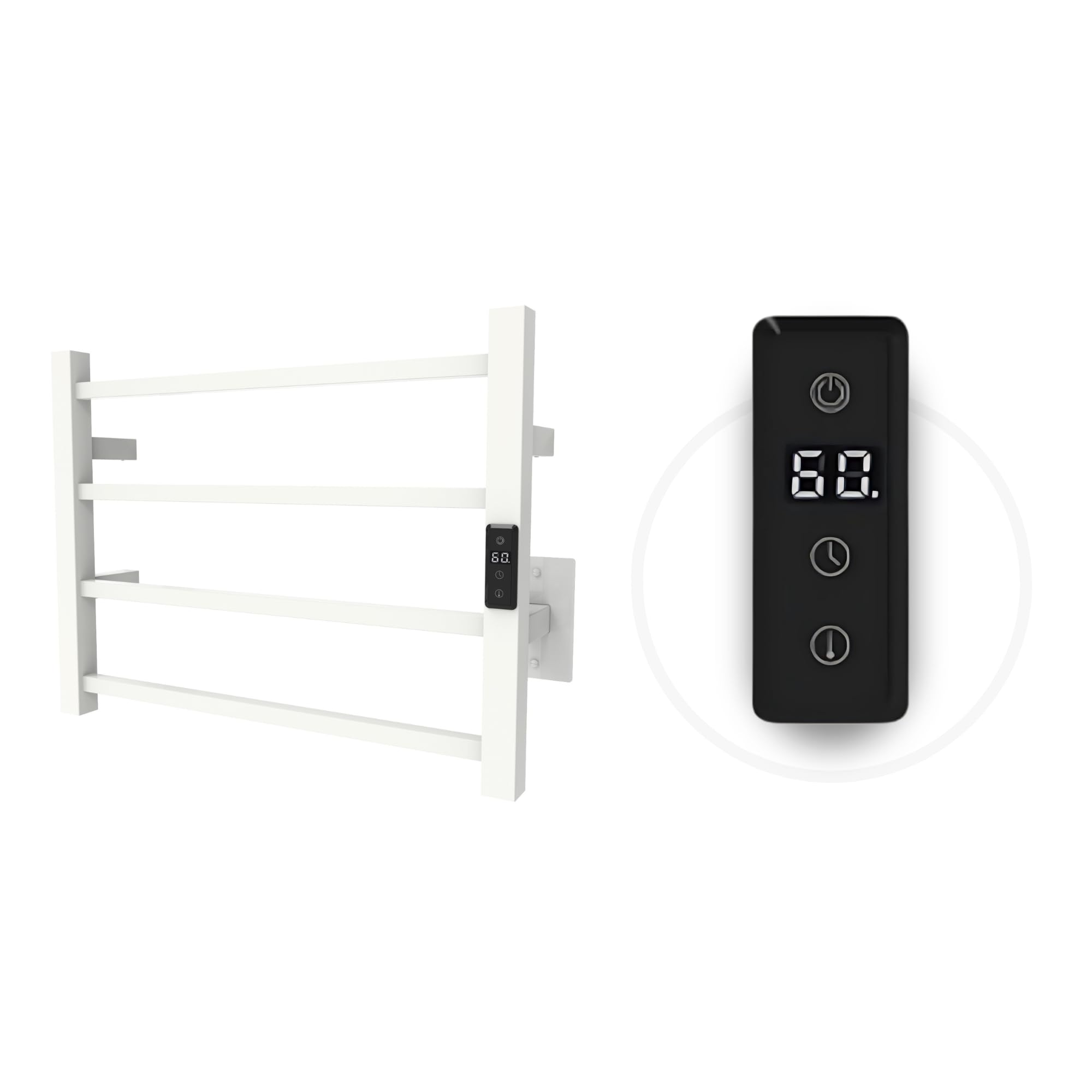 Odass Premium Towel Warmer with Built-in Timer & LED Display - Adjustable Temperature 86°F to 140°F (30°C to 60°C), 4-Square Bar Design, Wall Mounted Bathroom Heater - Perfect for Spa, Luxury Hotels & Cozy Home Bathrooms