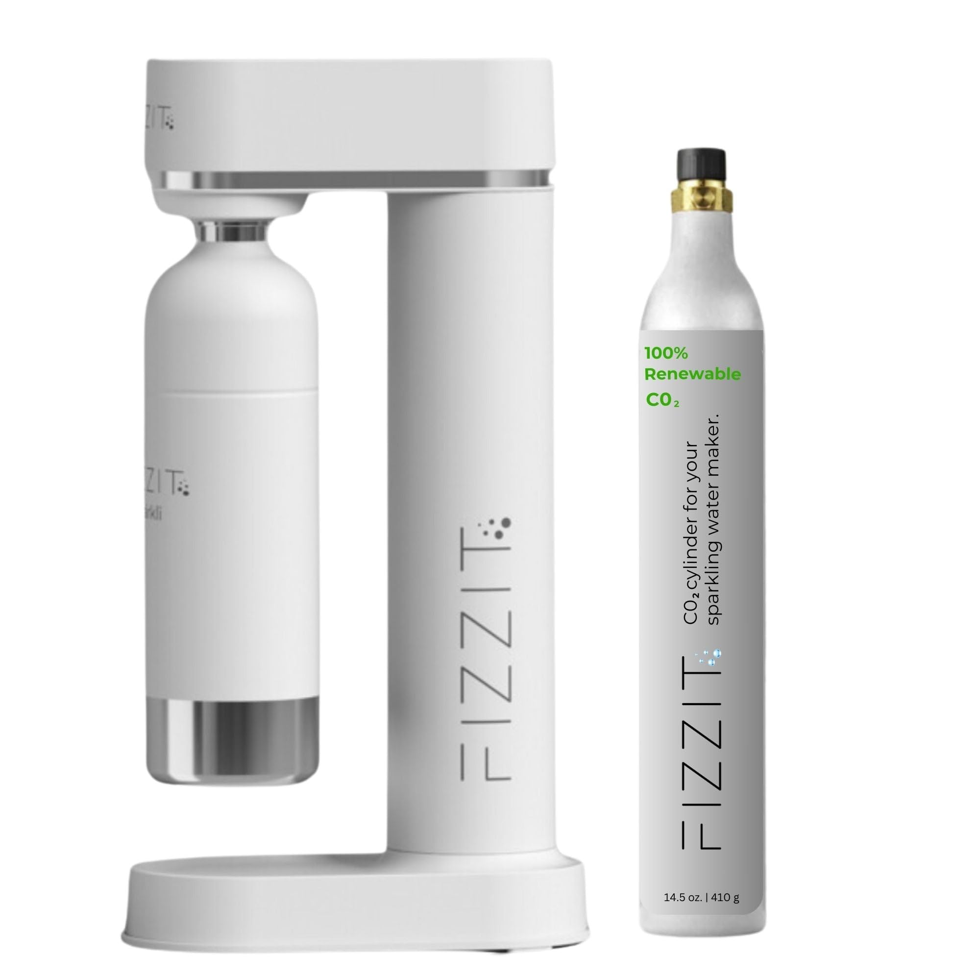 Premium White Stainless Steel Sparkling Water Maker & Soda Machine with CO2 Cylinder - Includes 1L Reusable BPA-Free Bottle for Home Carbonation | Perfect for Healthy Drinks, Cocktails & Party Beverages