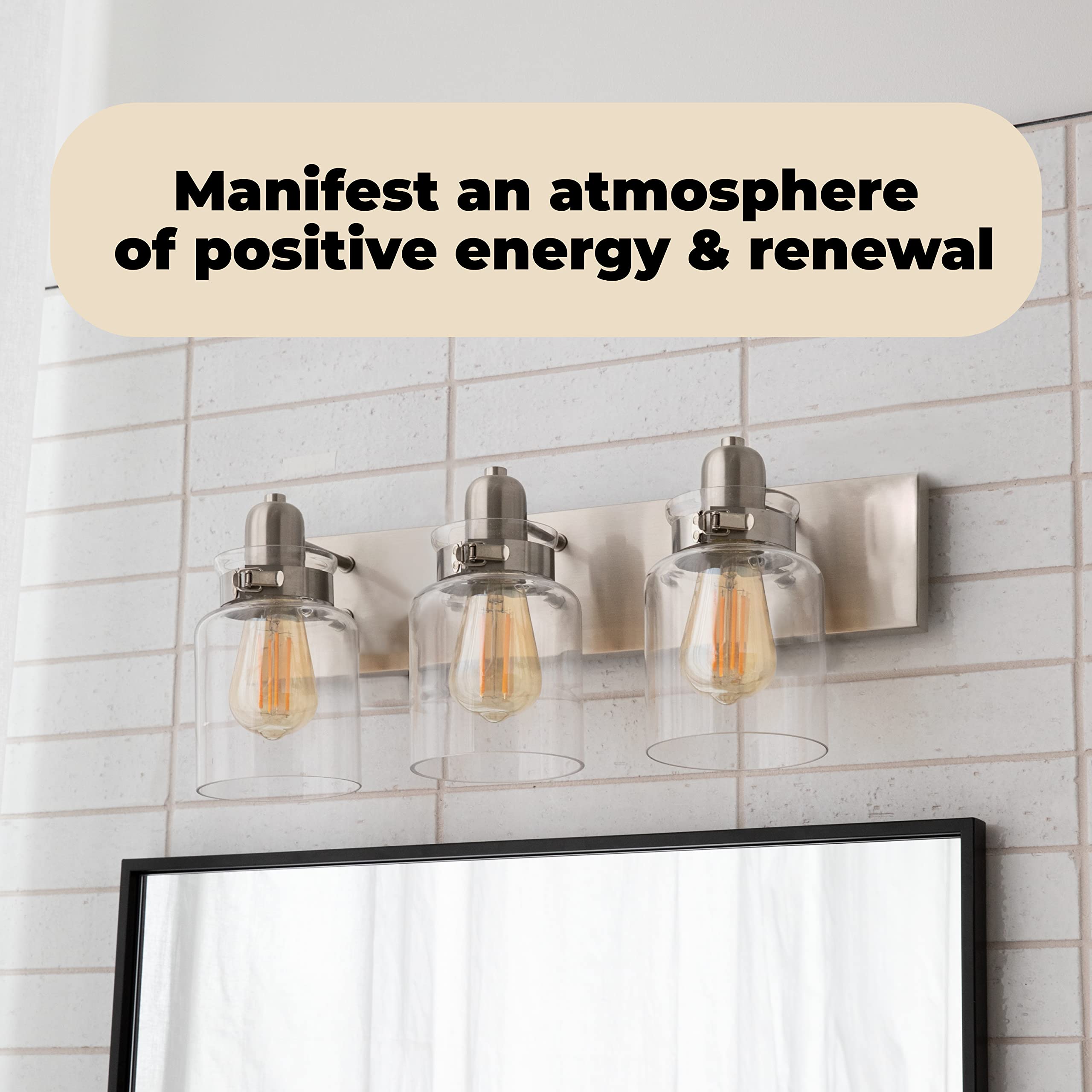 Modern Wood Grip Bathroom Vanity Light Fixture - Brushed Nickel Finish, 3-Light LED (100W Equivalent, Bulbs Not Included) - Perfect for Bathroom Mirror Lighting, Powder Room, and Spa-Style Vanity Areas