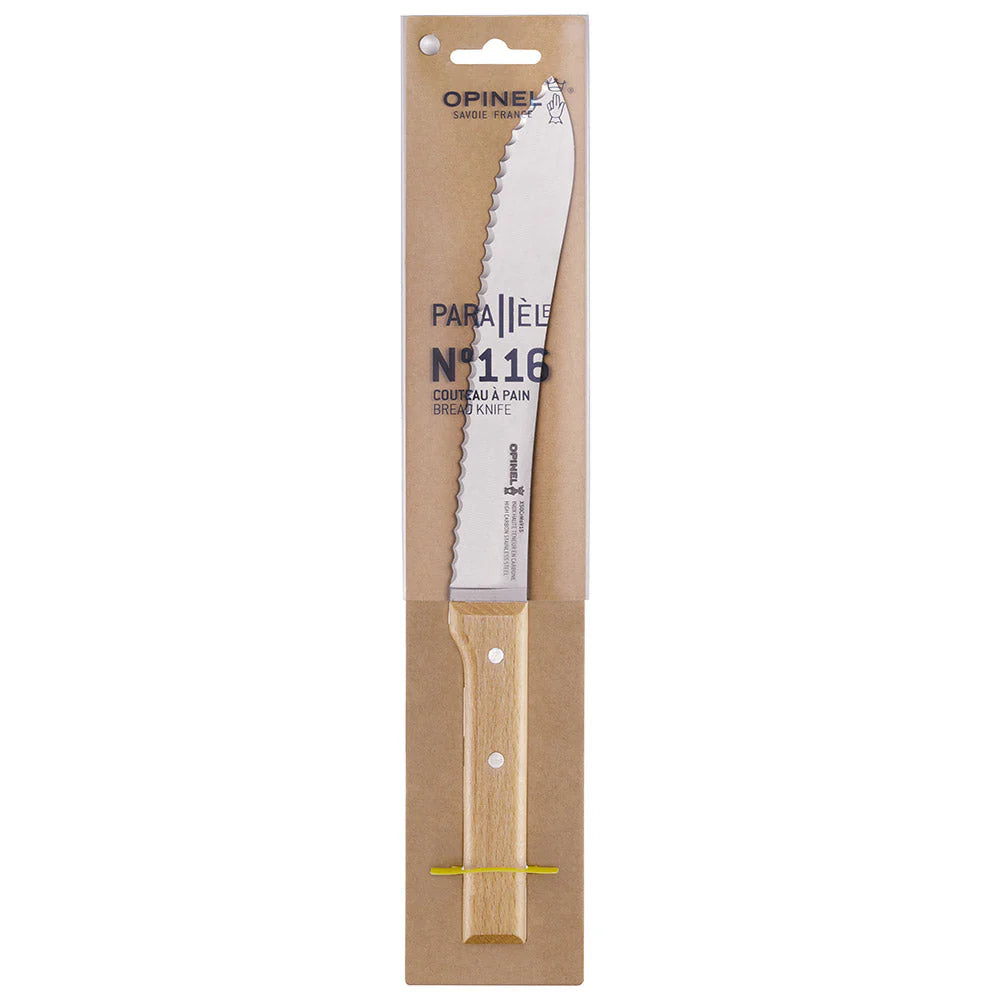 Opinel Parallele 8 Inch Stainless Steel Bread Knife - Sharp Serrated Blade for Slicing Bread, Cakes & Pastries - Perfect for Bakeries, Kitchens & Outdoor Picnics