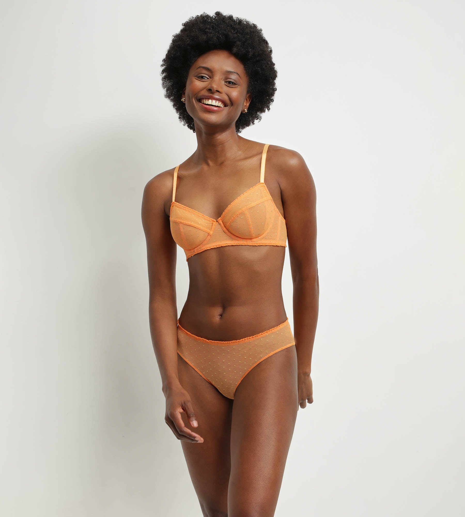 Orange Dim Shiny Mesh Midi Culotte - Transparent Tulle with Lurex Polka Dots | Elegant & Comfortable for Evening Parties, Date Nights & Special Occasions