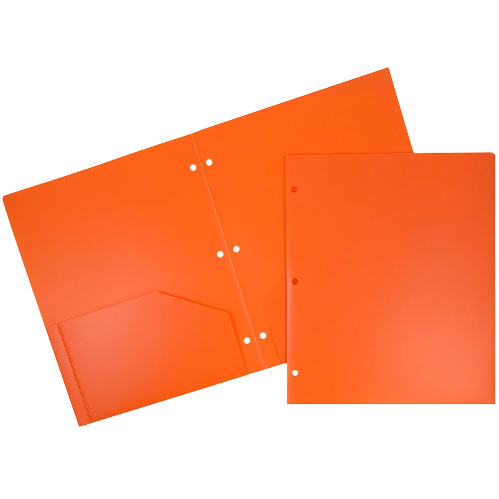 JAM Paper Heavy Duty 3-Hole Punch Plastic Presentation Folders with 2 Pockets - Orange School Supplies (Pack of 108) - Perfect for Classroom, Office & Document Organization