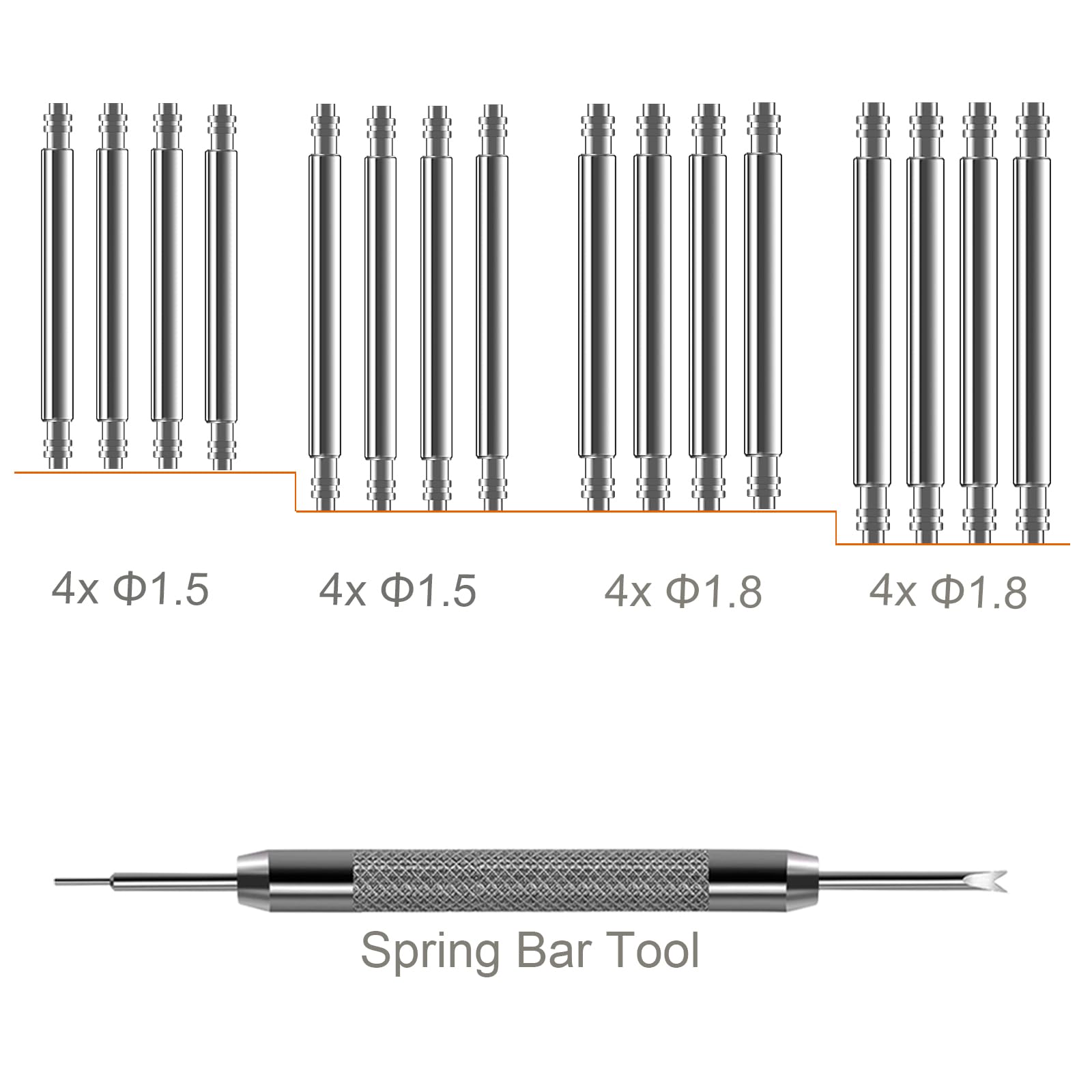 Premium Watch Band Pins Tool Kit - Heavy Duty Stainless Steel Watch Spring Bars with Professional Spring Bar Removal Tool for Watch Repair & Band Replacement (Ideal for DIY Watch Maintenance, Jewelry Making & Watchmaker Tools)