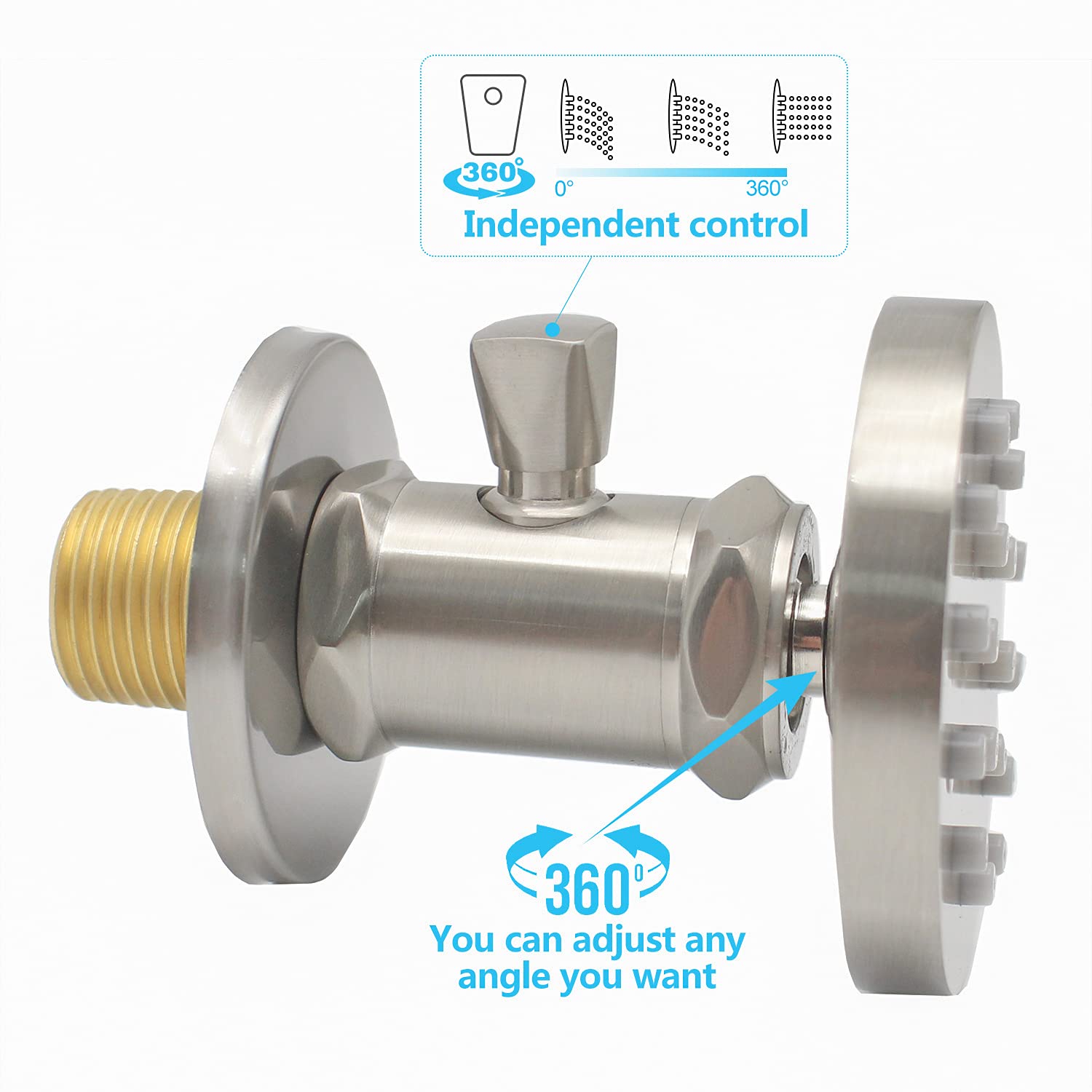 Upgraded Solid Brass Round Shower Spray Jets - 6 Pack Wall Mounted Adjustable Body Massage Sprayer with On/Off Switch & Water Control Valve in Brushed Nickel - Perfect for Spa-Like Bathroom Experience & Luxury Shower Upgrades