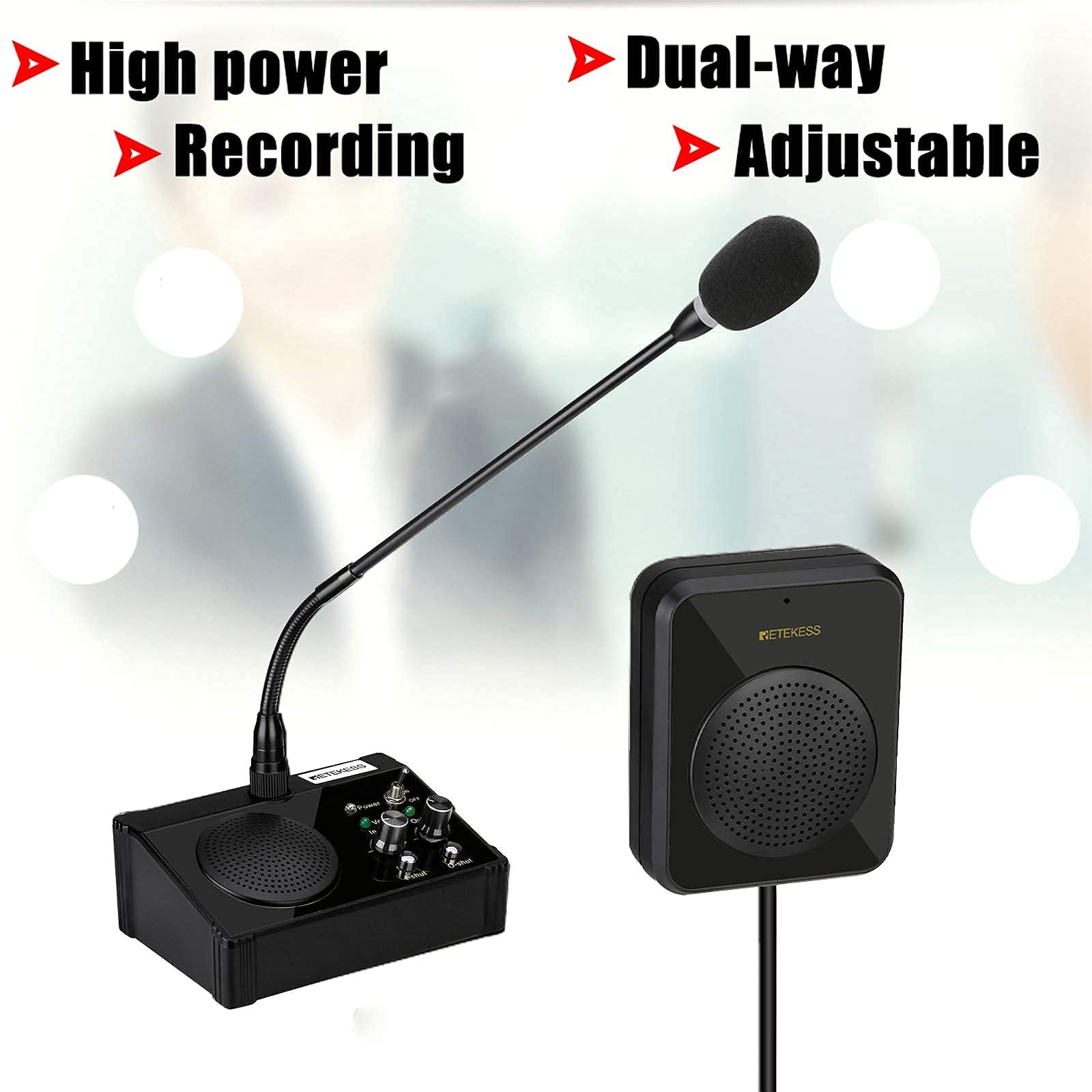 Retekess TW106 Window Intercom System with TT123 Wireless Headset - Clear 2-Way Communication, Noise Cancelling for Restaurants, Banks & Schools - Ideal for Drive-Thru, Ticket Counters & Medical Office Windows