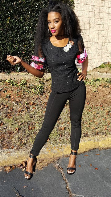 Exclusive Black Lace Top with Pink Accents - Women's Fashion Blouse for Party, Date Night & Special Occasions | DPX001