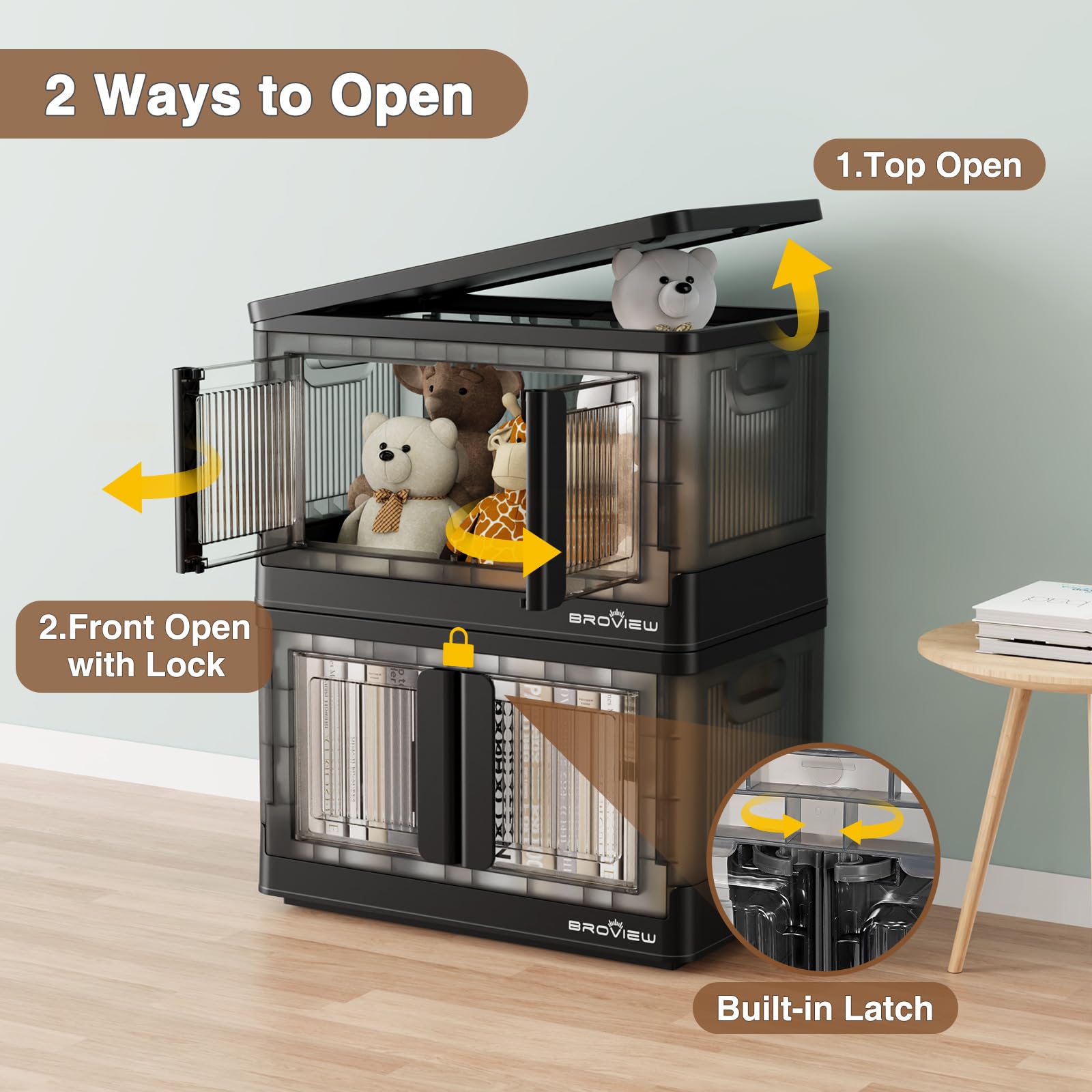 V6 136 QT Stackable Storage Bins with Lids & Wheels - Collapsible Folding Storage Cabinets with Doors for Closet, Home Office, Dorm Organization (Black) | Perfect for Seasonal Clothes, Toys, and Household Items Storage