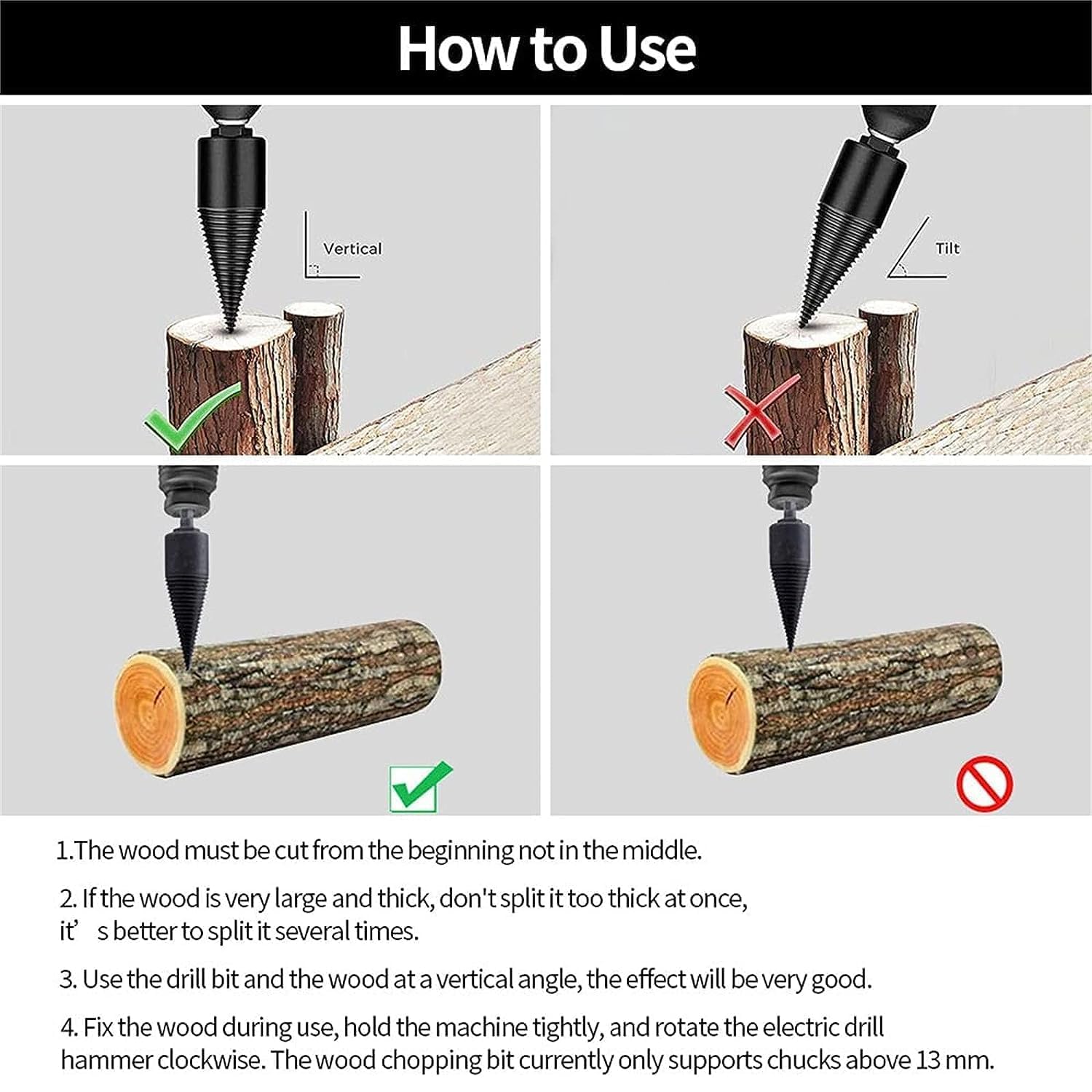 32mm Sherem Easy Split Drill Bit - Wood Splitter & Firewood Drill Bit Set for Efficient Log Splitting | Perfect for Firewood Preparation, DIY Woodworking, and Outdoor Camping