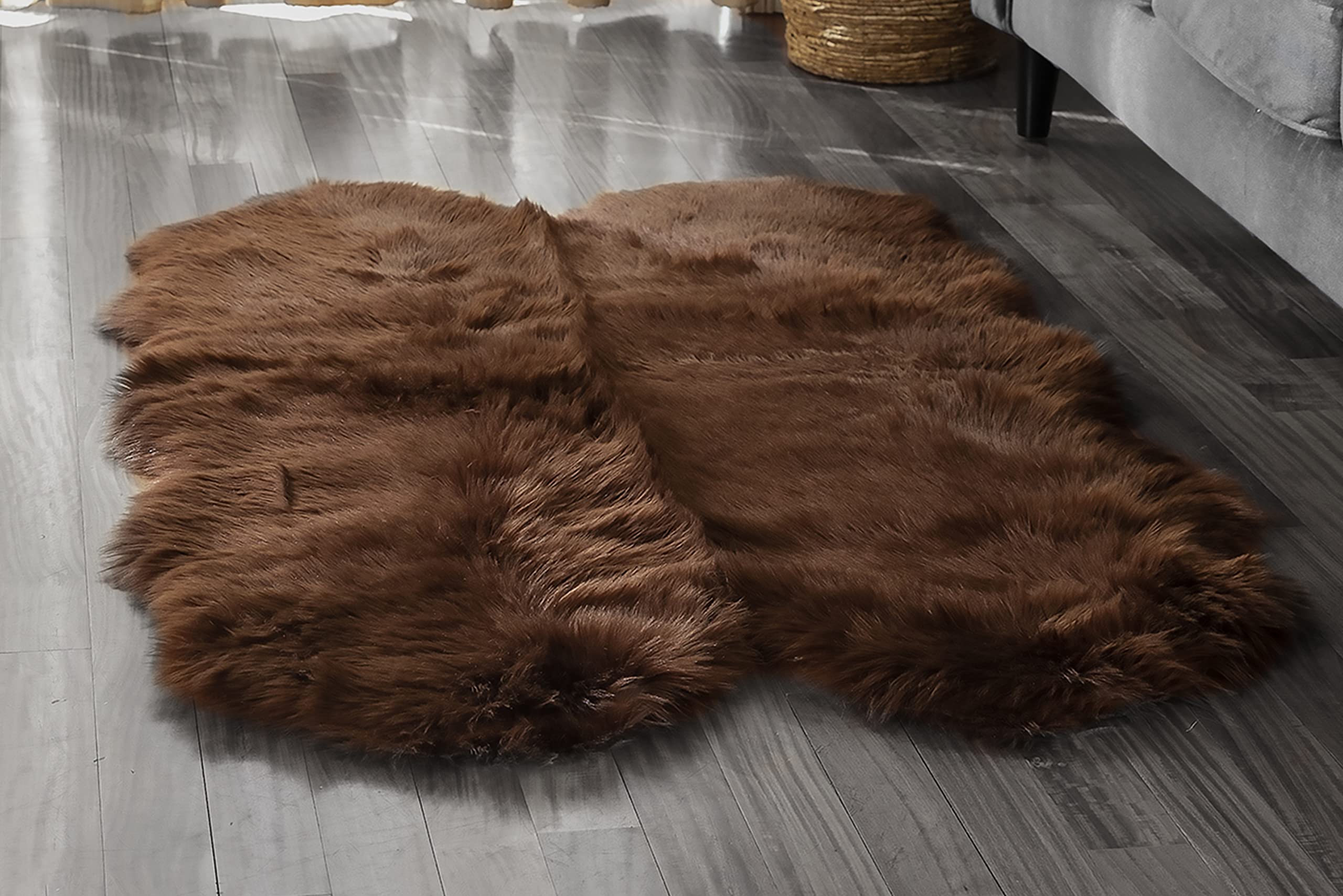Premium 3x5 ft Soft Faux Fur Area Rug - Brown Fluffy Shaggy Sheepskin Rug for Living Room, Bedroom, Nursery | Non-Slip Backing & Machine Washable | Cozy Home Decor for Winter, Family Rooms & Pet-Friendly Spaces