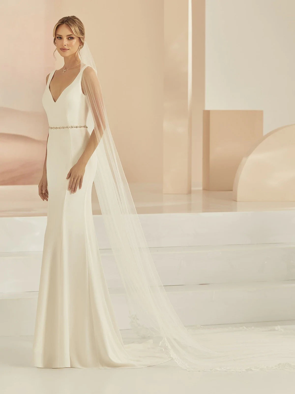 Elegant Cathedral Length Wedding Veil with Delicate Lace Edge - Single Tier Bridal Veil S406 | Perfect for Traditional Church Weddings & Formal Bridal Looks