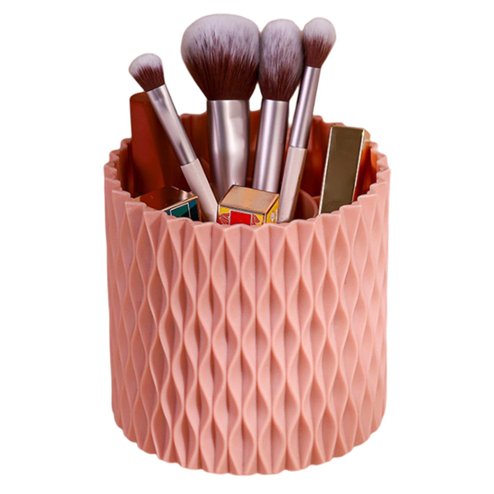 360° Rotating Makeup Brush Holder - Large Capacity Cosmetic Organizer with Rotating Base, Pink Vanity Desk Organizer for Brushes, Pens & Beauty Tools | Perfect for Makeup Vanity, Bathroom Counter & Office Desk Organization