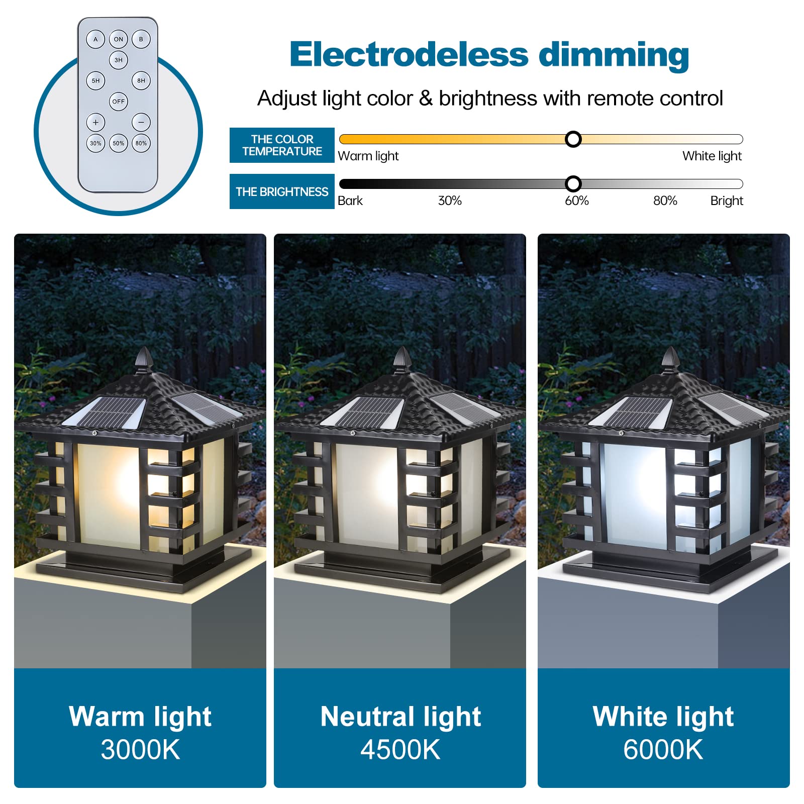 Solar Outdoor Post Lights - IP65 Waterproof Aluminum Pillar Lights with Remote Control for Fence, Deck & Patio | Durable Courtyard Column Lighting for Garden, Pathway & Driveway Decoration
