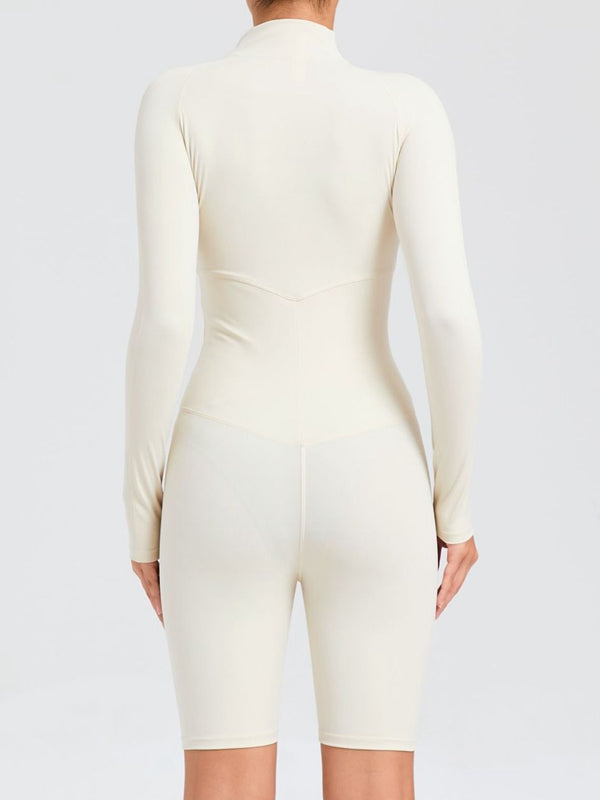 ZASUWA Women's Stand Collar Long Sleeve Zipper Jumpsuit - Stylish One Piece Romper for Casual Wear, Office Outfits & Date Night Fashion
