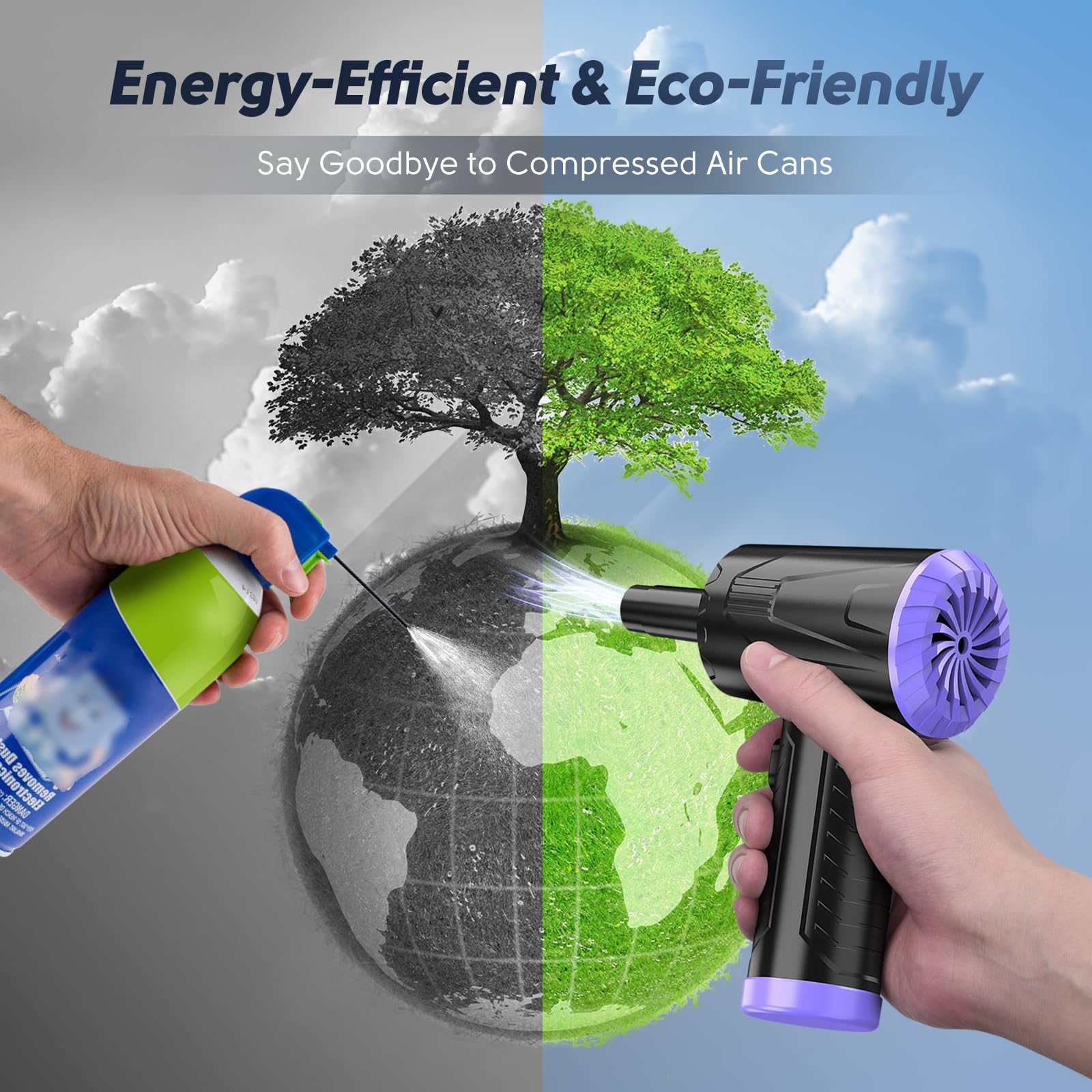 110,000 RPM Cordless Electric Air Duster - Rechargeable Keyboard & PC Cleaner for Dust Removal | Powerful Computer Blower for Electronics, Laptops, Gadgets & Workspaces (Purple)