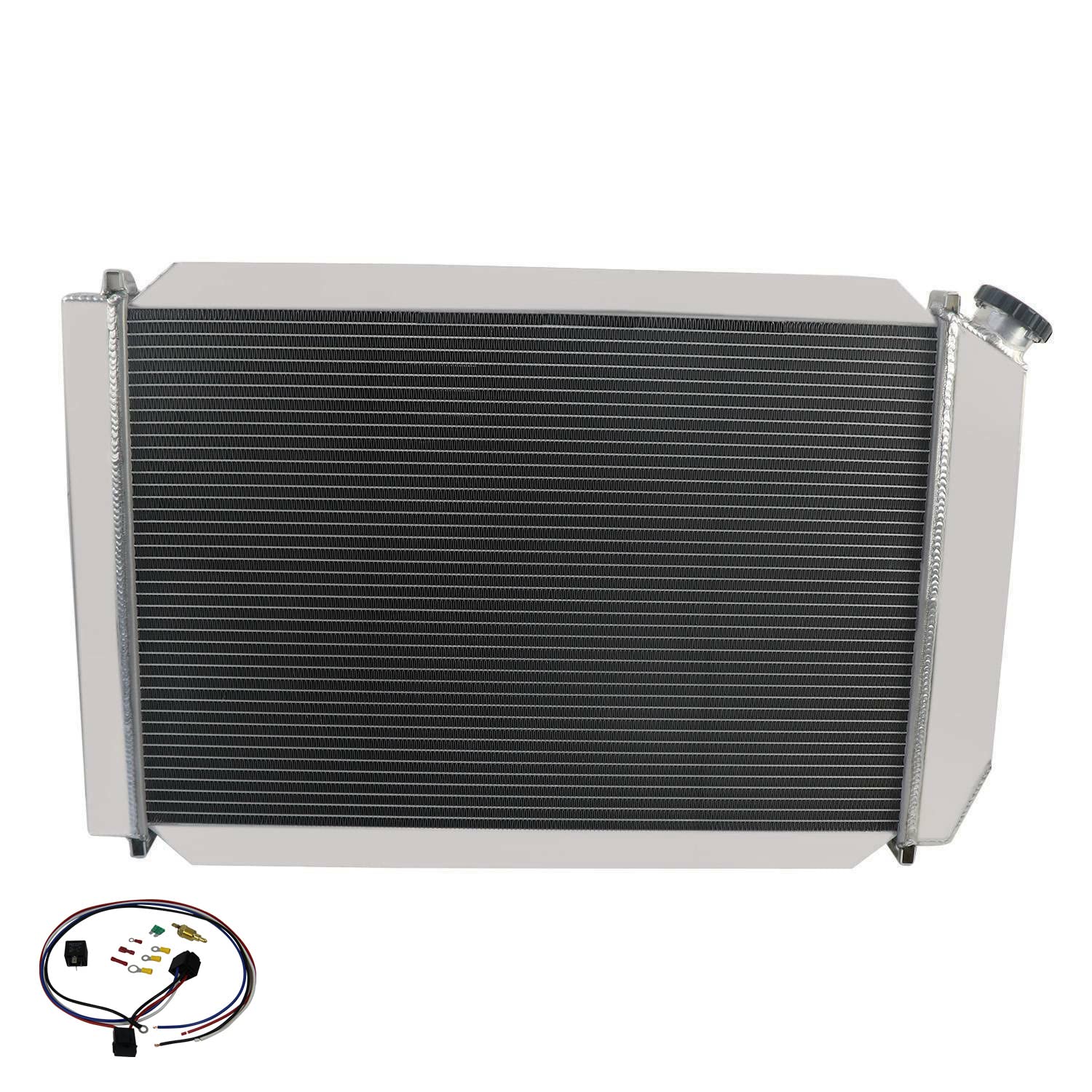High Performance 4 Row Aluminum Radiator for 1979-1993 Ford Mustang GT/LX Foxbody 5.0L V8 - Fits Lincoln Continental Mark VII & Mercury Cougar 80-92 - Includes 12