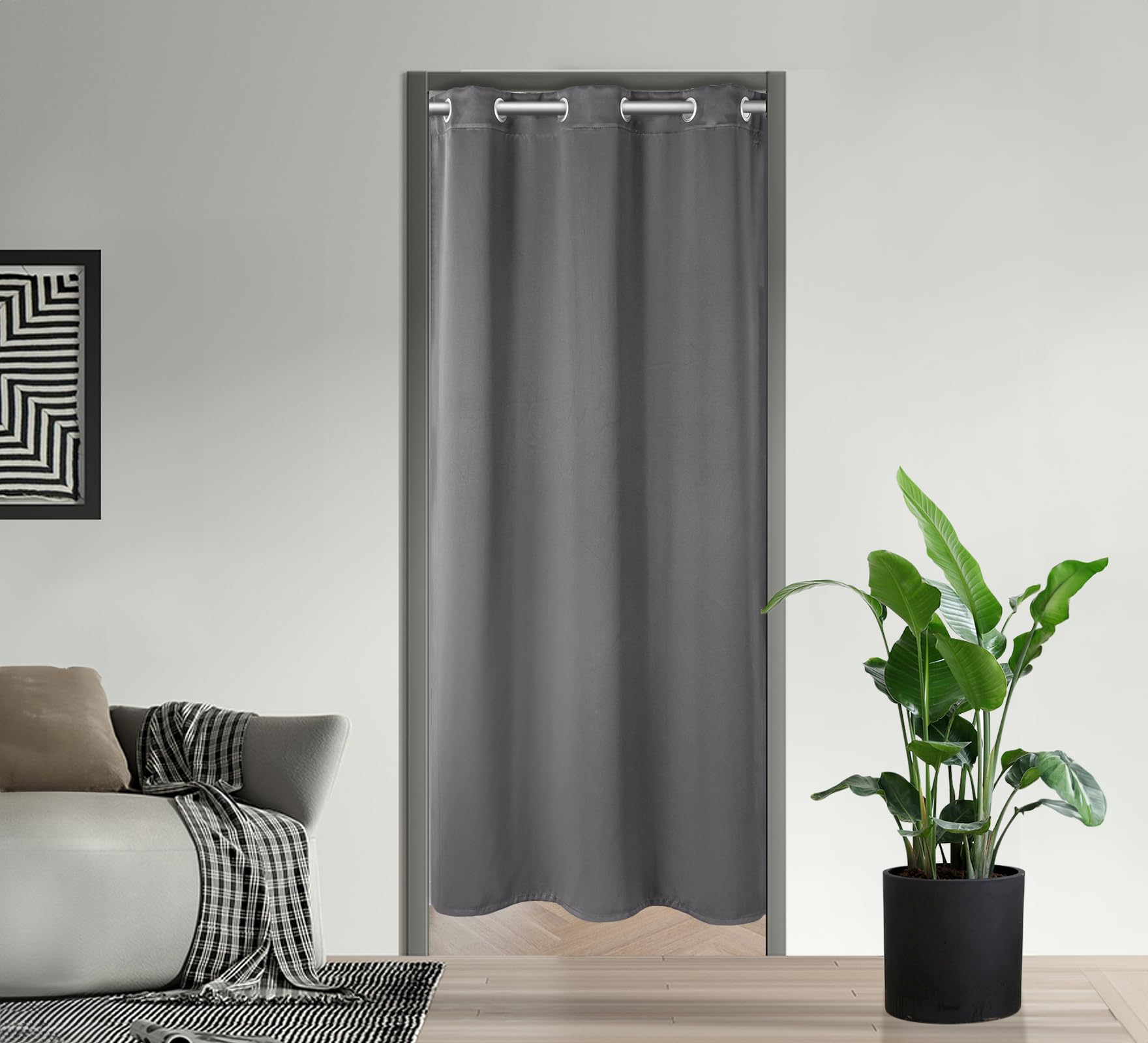 PI Blackout Door Curtain 80 Inch - Thermal Insulated Room Darkening Privacy Curtain for Doors & Windows - Heavy Duty Room Divider & Closet Curtain - Fits Front Door, Sliding Door, Patio (Dark Grey, 34x80 Inches) - Perfect for Bedrooms, Home Theater, Nursery & Light-Sensitive Sleepers