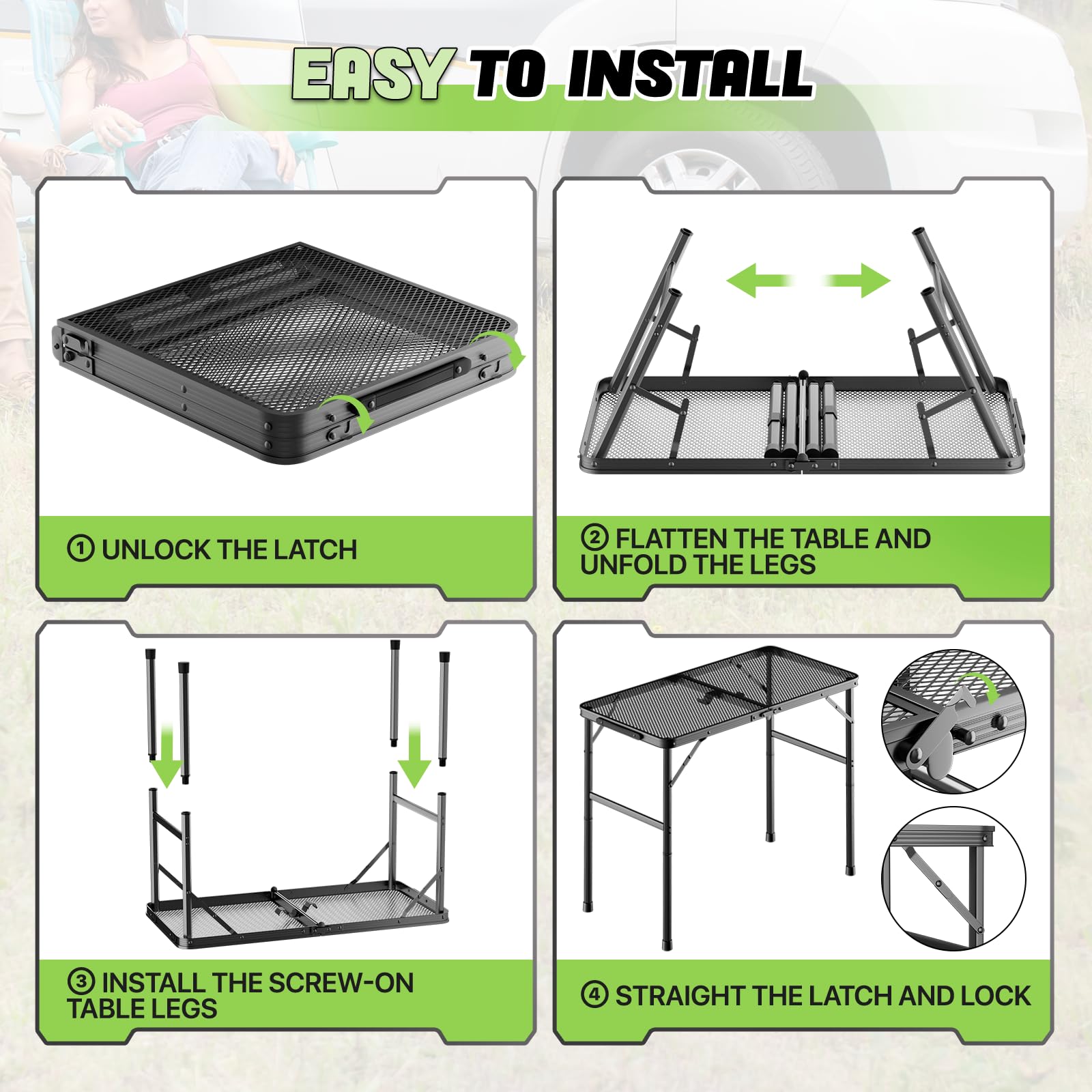 Magshion Adjustable Height Portable Folding Grill Table - Lightweight Aluminum Camping Table with Mesh Desktop for BBQ, Picnics & Outdoor Cooking | Perfect for Backyard, Beach and Tailgating Parties