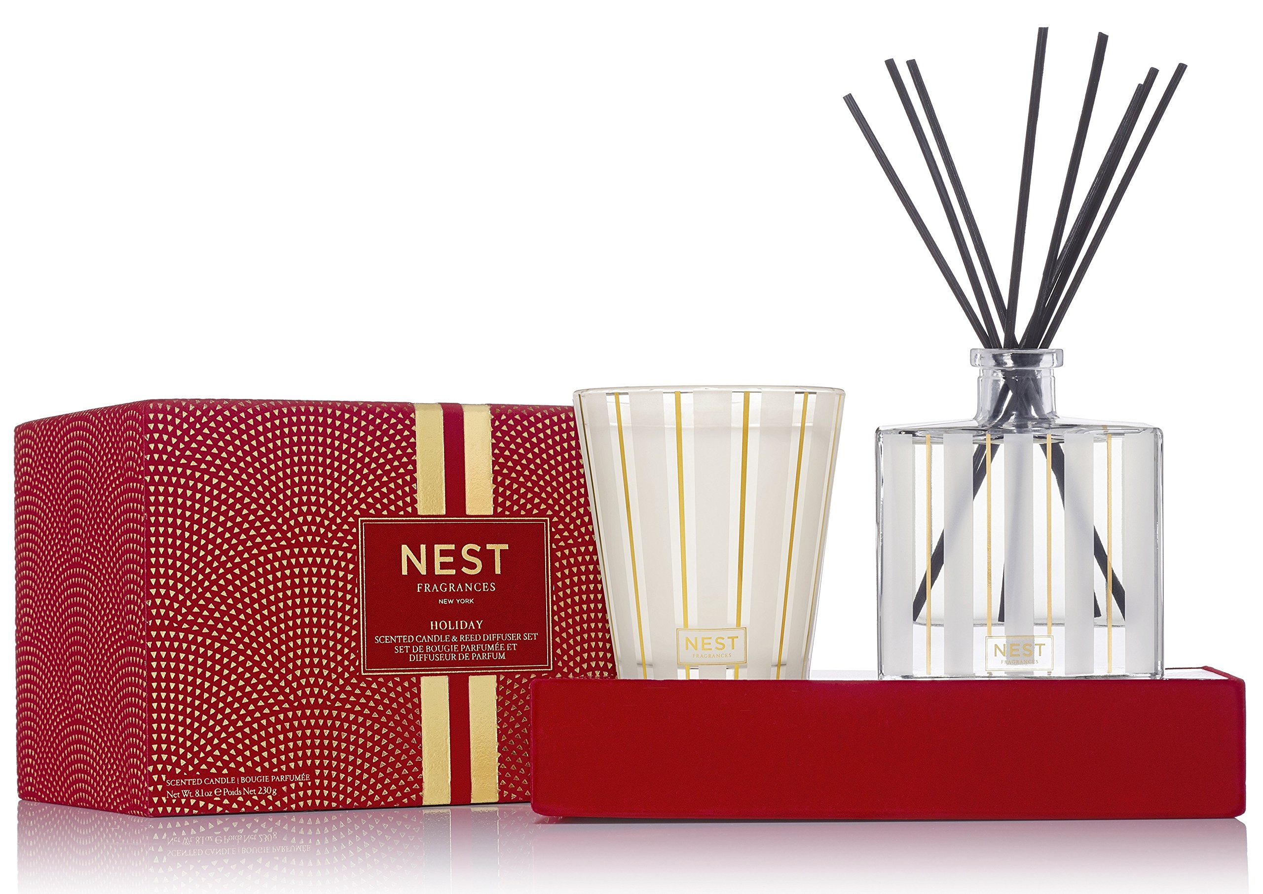 NEST Fragrances Classic Holiday Scented Candle & Reed Diffuser Gift Set - Perfect for Christmas Decorations, Home Aromatherapy & Cozy Winter Ambience