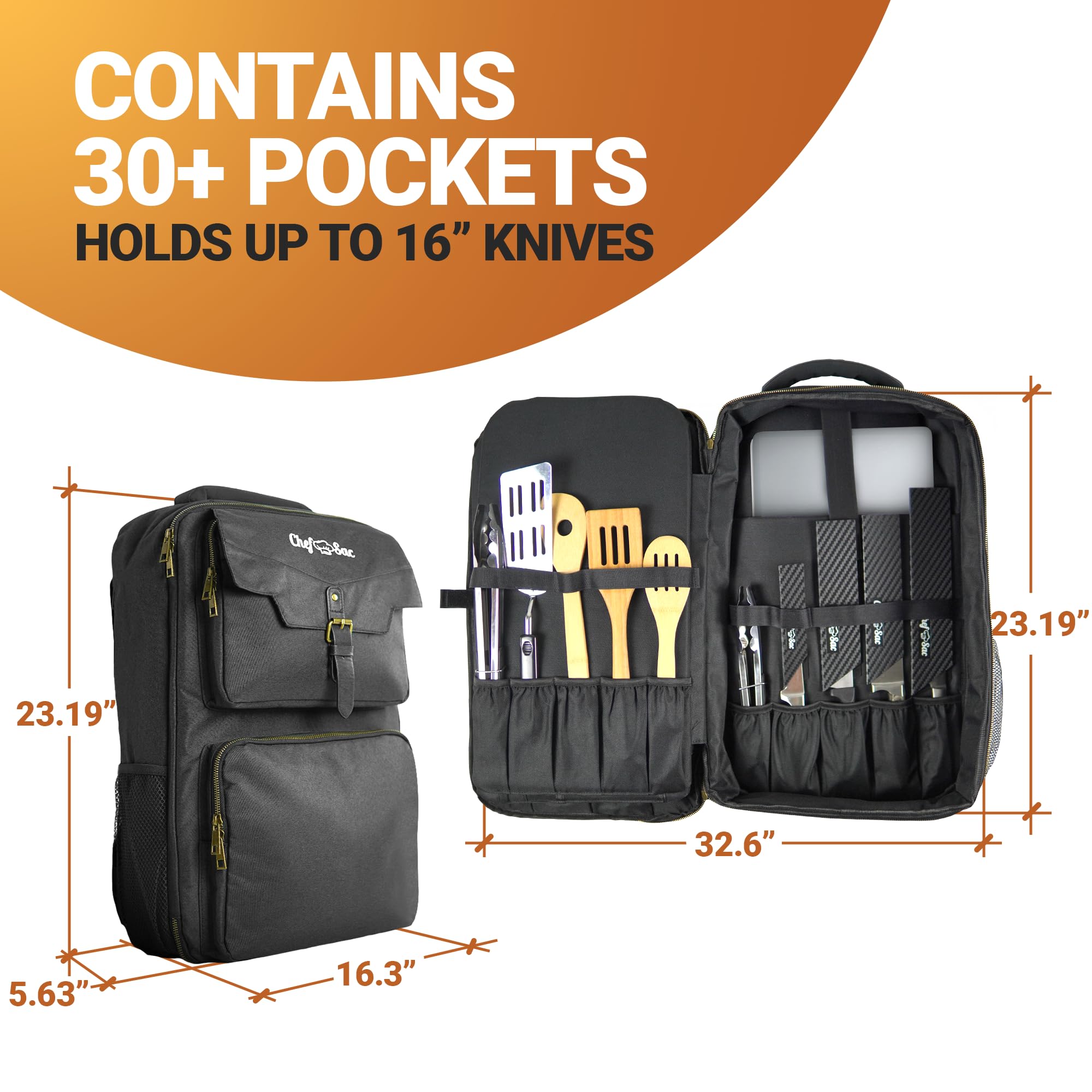 Professional Chef Backpack for Travel - Water-Resistant Knife Bag with 21+ Pockets for Kitchen Tools & Utensils | Fits Laptop & Notebook | Ideal for Chefs, Culinary Students & Cooking Enthusiasts (Black) | Perfect for Culinary School, Work Commute & Professional Kitchen Use