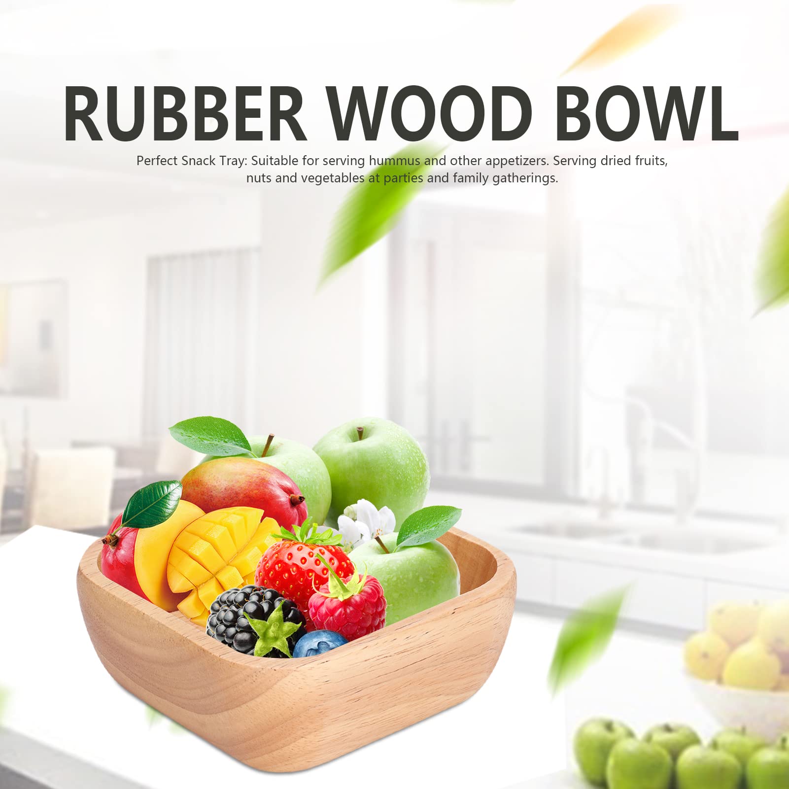 Handcrafted Wooden Salad Bowl - Square Wooden Bowls for Food, Fruits & Snacks - 15cm Kitchen Tableware for Family Gatherings & Party Serving | Perfect for Entertaining, Dining & Home Decor