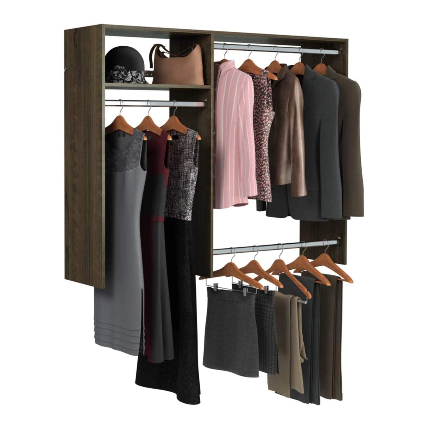 Easy Track 3'-5' W Basic Hanging Kit Closet Storage Organizer, 3 ft-5 ft Adjustable Length, Truffle Brown - Perfect for Bedroom Closet, Wardrobe, Laundry Room & Dorm Organization