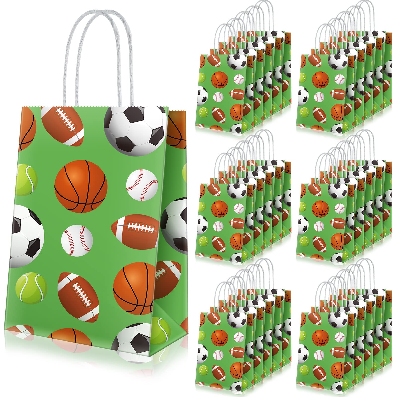 Lewtemi 30 Pack Sports Party Favor Bags with Handles - Football, Soccer, Baseball, Basketball Themed Goodie Bags for Birthday Parties, Baby Showers & Sports Decorations - Perfect for Team Celebrations, Game Day Events & Kids' Party Supplies