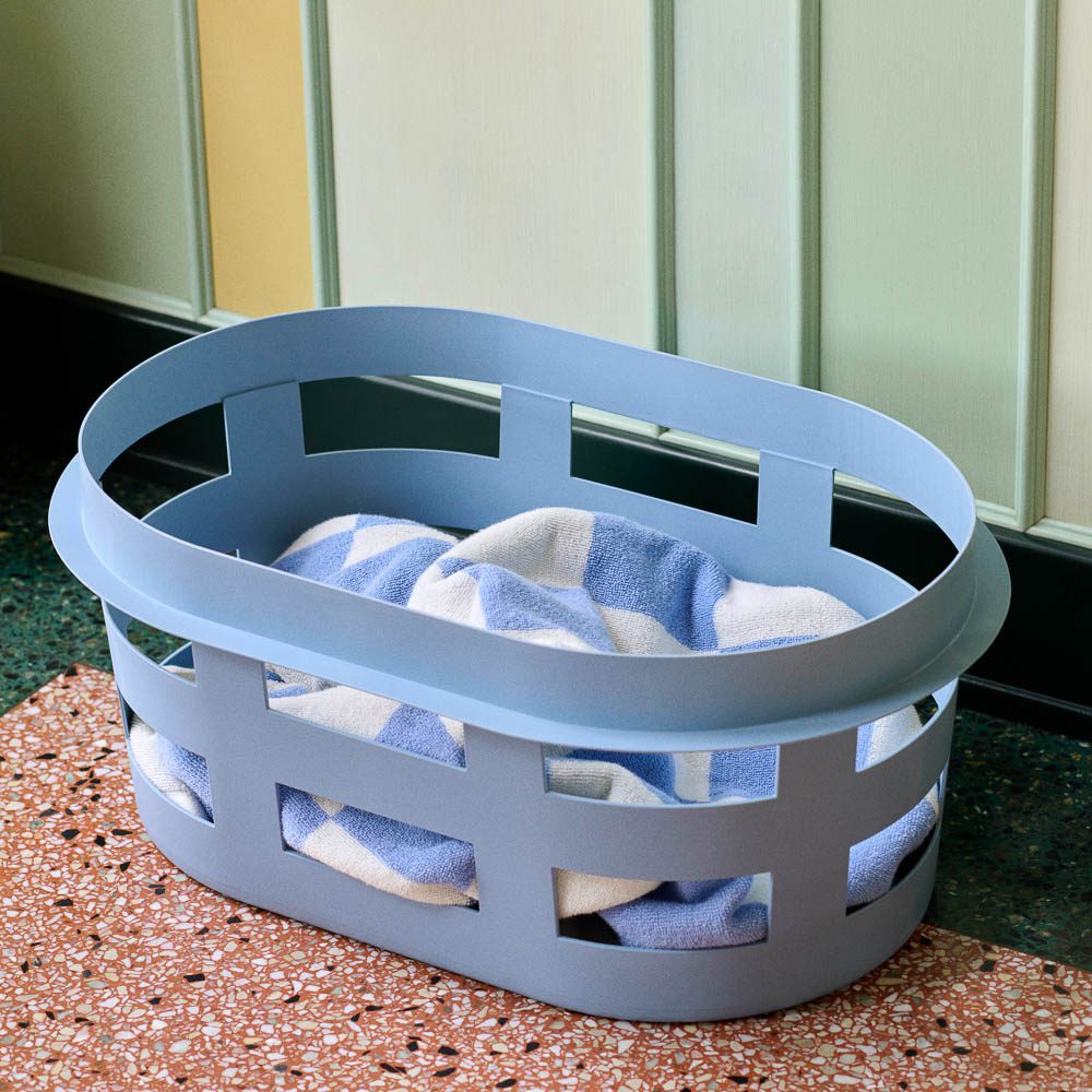 HAY Soft Blue Laundry Basket - Foldable & Durable for Clothes Storage - Perfect for Bedroom, Bathroom, and Laundry Room Organization