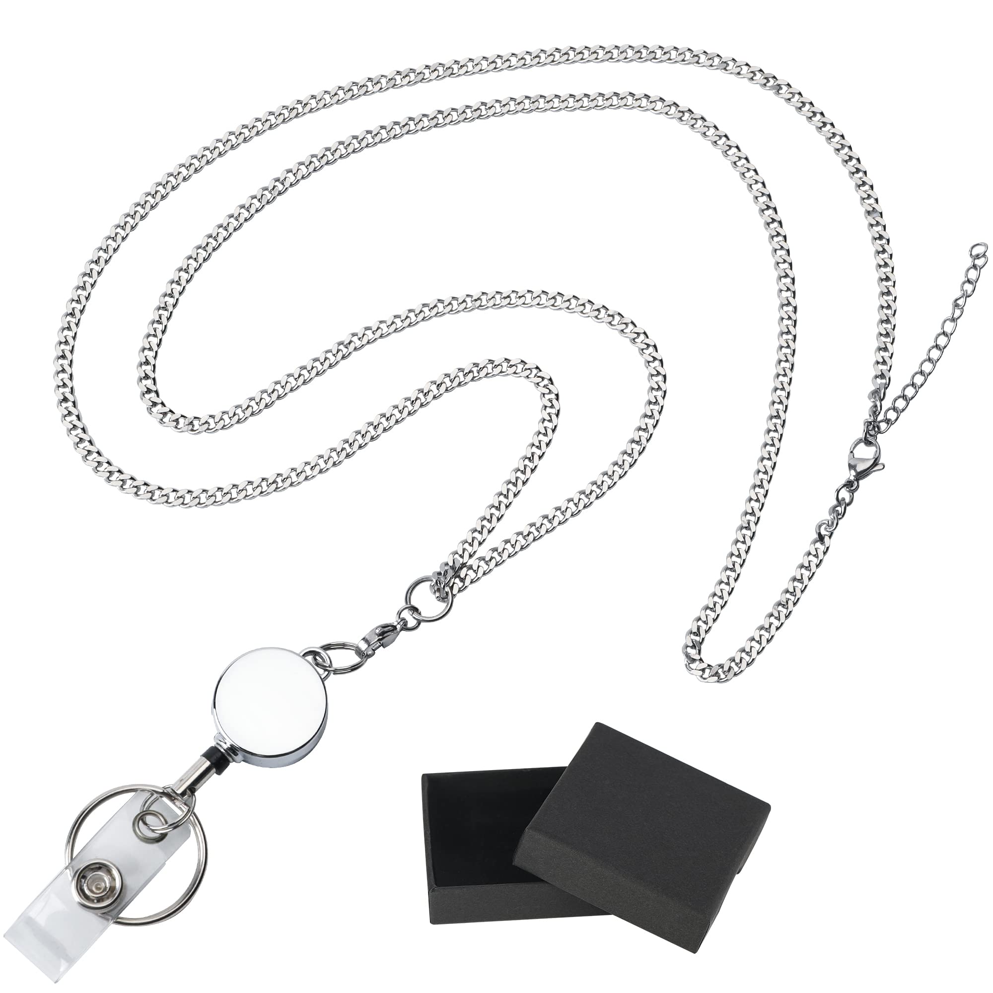 Retractable ID Badge Lanyard for Women & Teachers - Stainless Steel Necklace for Work & Events