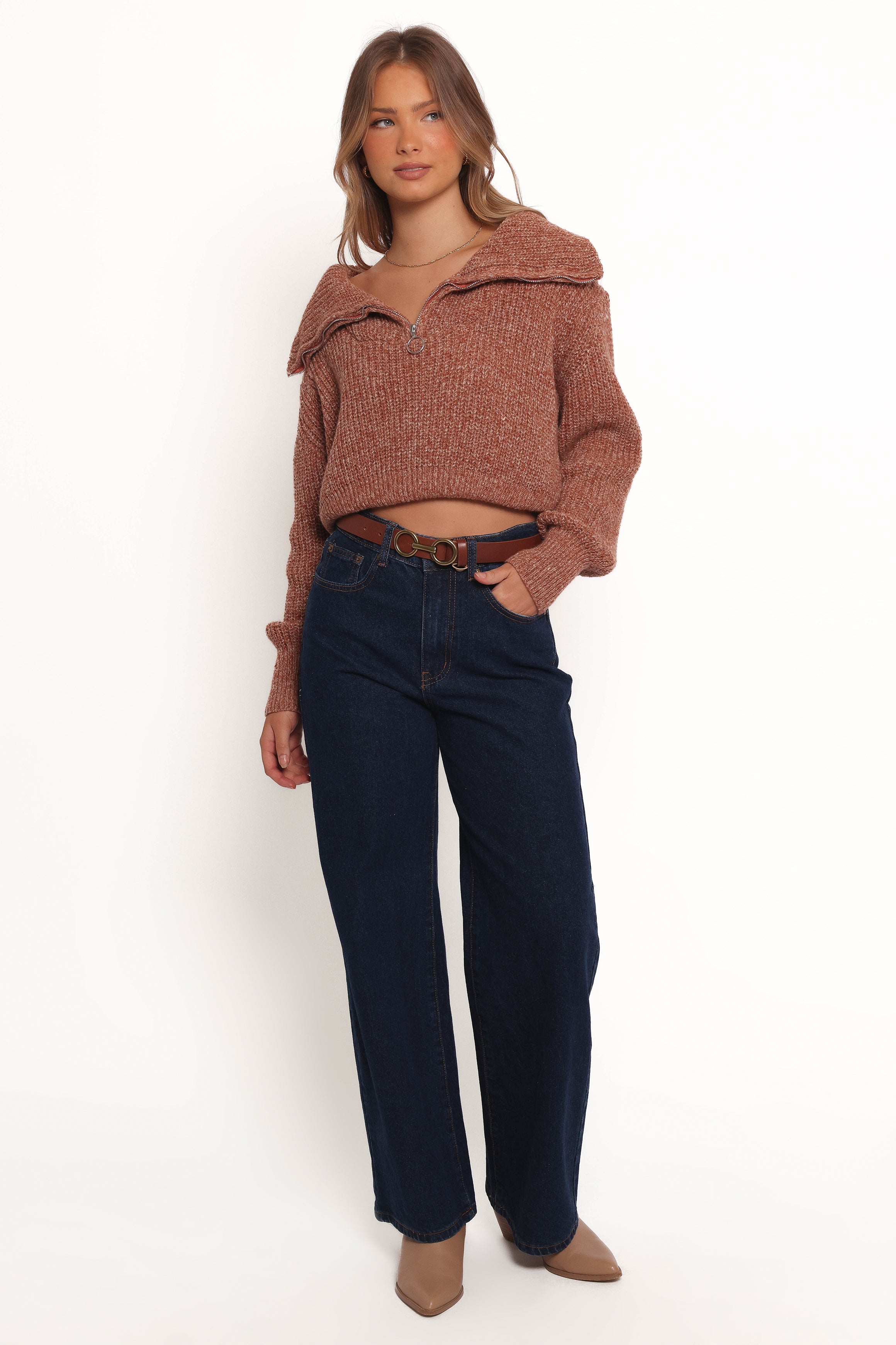 Brown Hallow Collar Quarter Zip Sweater for Men & Women | Cozy Fall & Winter Pullover | Perfect for Casual Outfits, Office Wear & Outdoor Activities