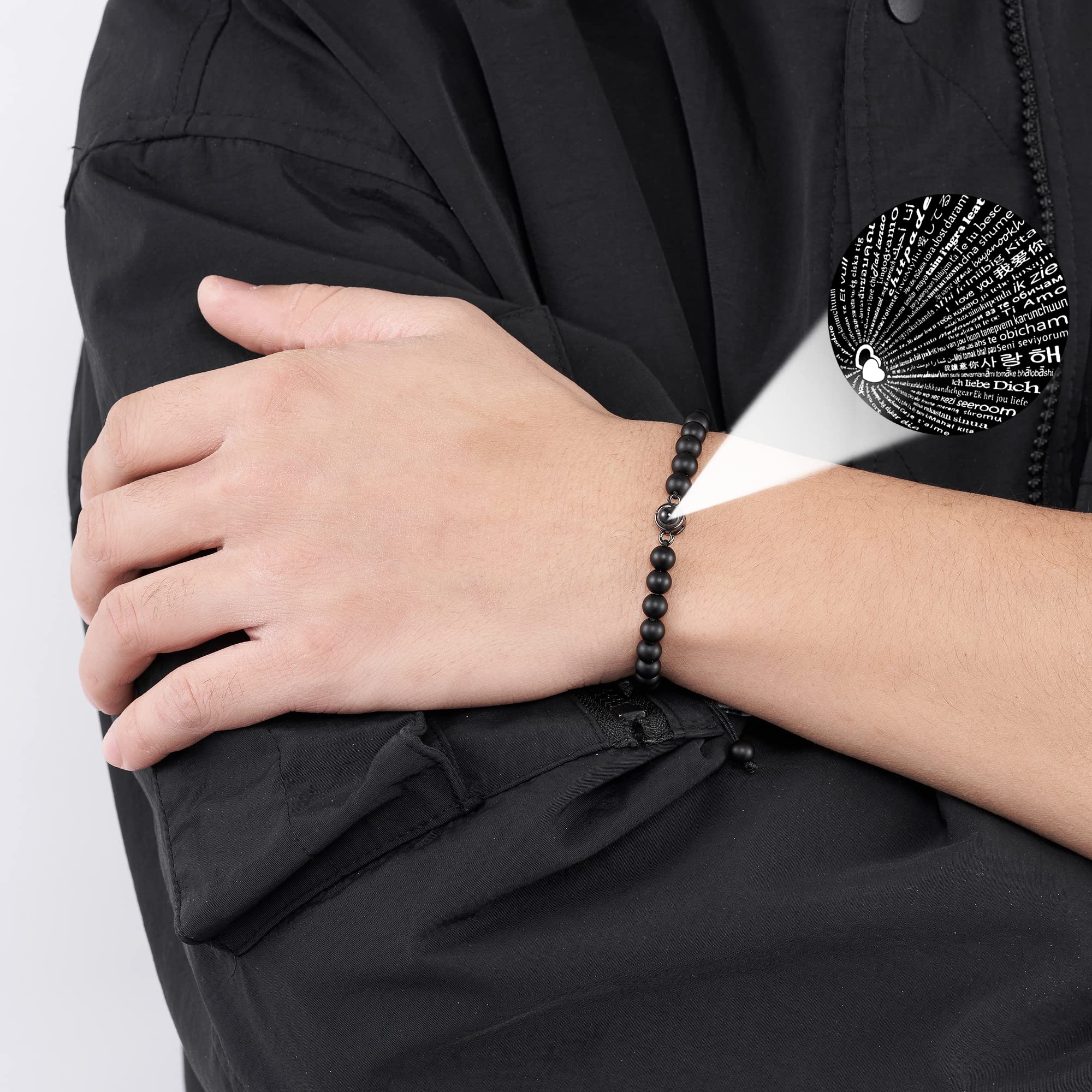 JOGDIAM Anniversary Bracelet for Men - 100 Language Love Bracelet Gift for Dad, Husband, Boyfriend - Perfect for Birthdays, Valentine's Day & Romantic Occasions