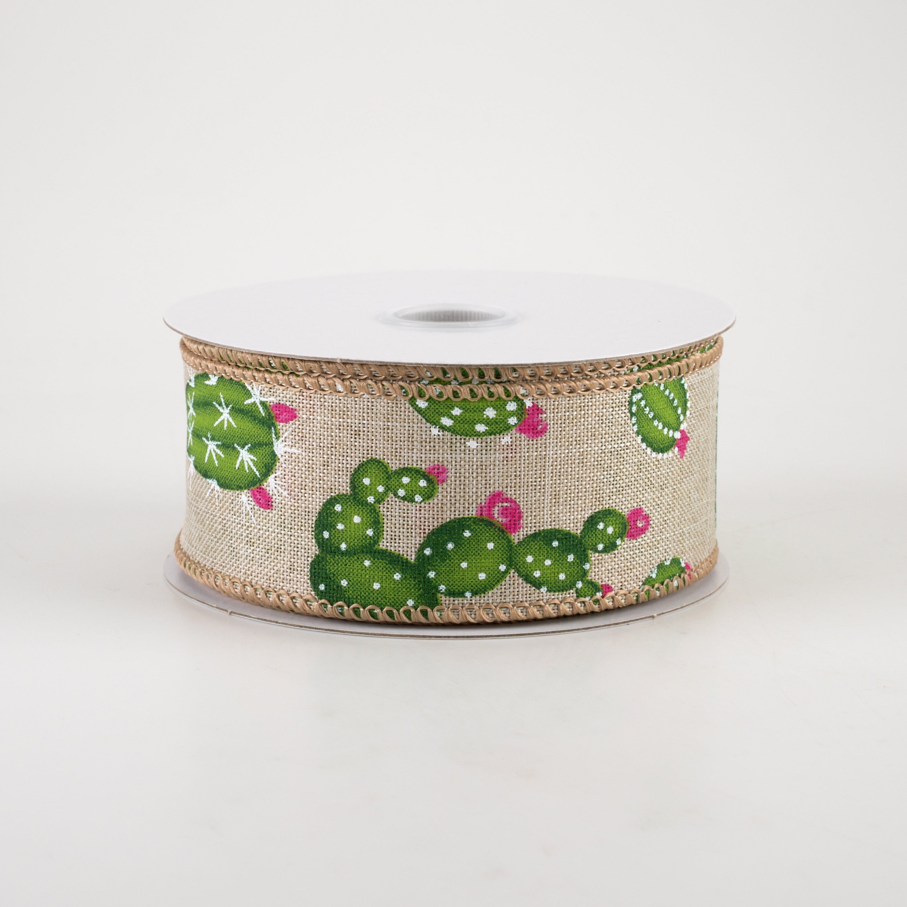 1.5 Inch Fuchsia Flower Cactus Ribbon - Natural Cotton Fabric (10 Yards) for DIY Crafts, Gift Wrapping, and Home Decor
