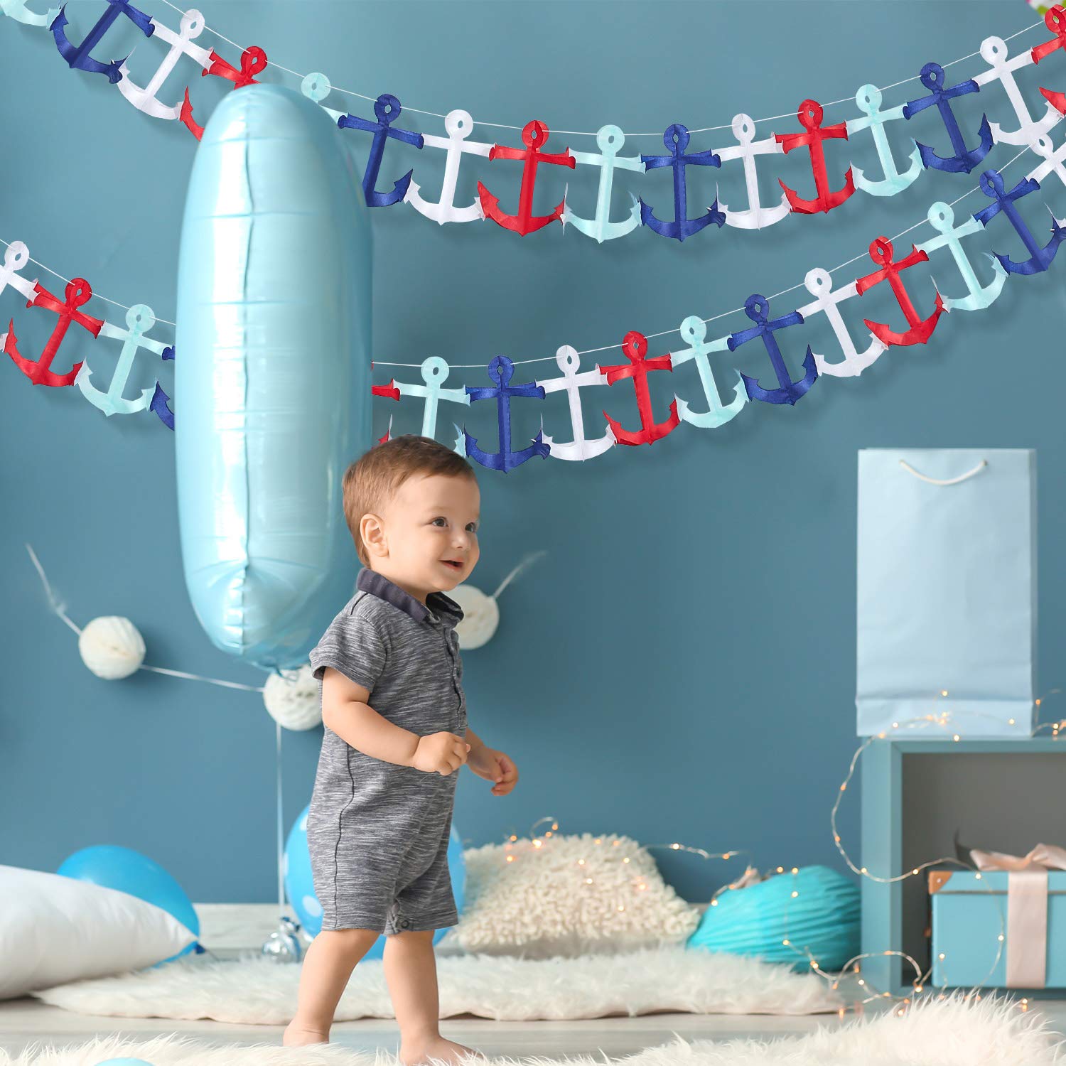 65ft Nautical Garland Cruise Birthday Decorations - Triangle Flags Hanging Banner for Baby Shower, Wedding, Party, Mantel, Home, Outdoor & Garden (2 Pieces) - Perfect for Beach Themed Parties, Boat Events & Coastal Home Decor