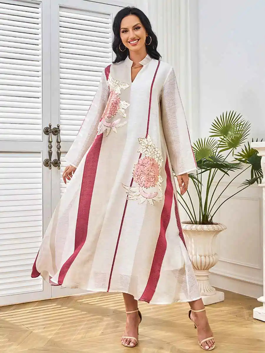 Elegant Eid Embroidery Sequins Caftan Dress for Women - Stylish Kaftan with Beaded Details #25296 | Perfect for Eid Celebrations, Weddings & Special Occasions