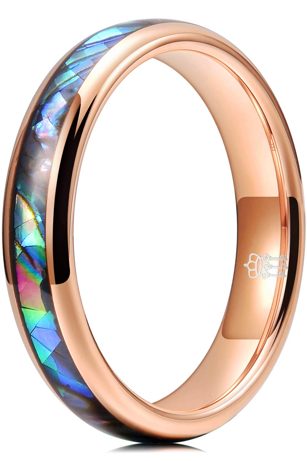 THREE KEYS JEWELRY Abalone Shell Inlay Tungsten Rings - 4mm 6mm 8mm Width Options for Women & Men - Durable Silver Wedding Bands & Customizable Rings - Perfect for Anniversaries, Engagements and Everyday Wear