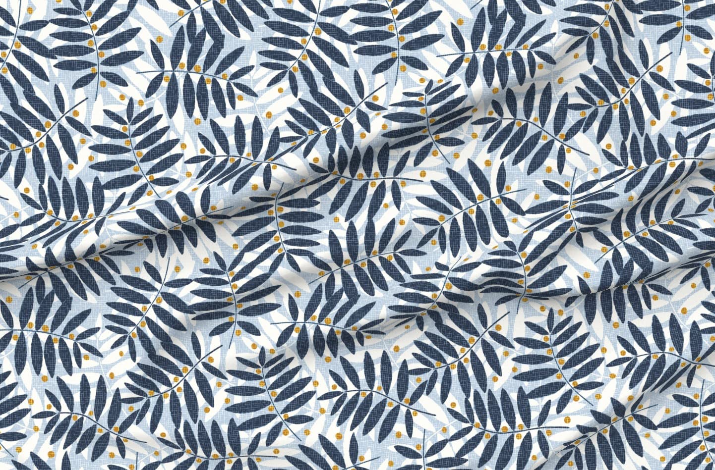 Fraxinus Berries White Blue Leaves Printed Denim Fabric by Spoonflower - Fat Quarter for Home Decor, Upholstery & Apparel | Perfect for DIY Projects, Quilting & Fashion Design