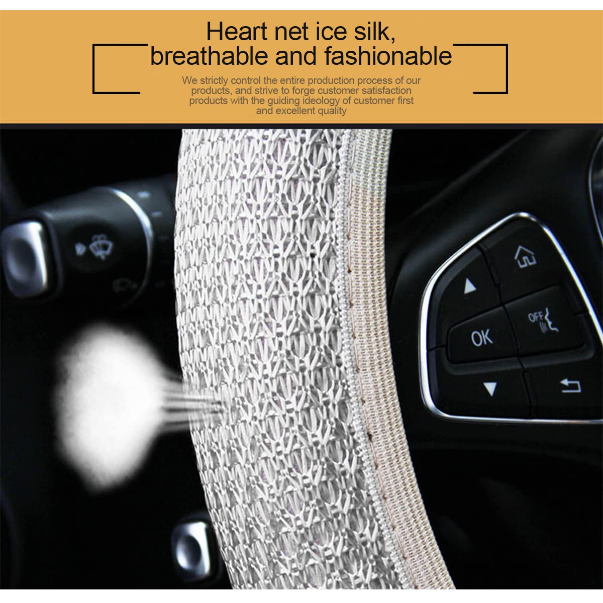 Premium Elastic Microfiber Steering Wheel Cover - 15 Inch Universal Fit for SUVs, Vans, Sedans & Trucks | Non-Slip Grip | Winter Warm & Summer Cool Comfort | Gray Ice Silk Design | Perfect for Commuting, Road Trips & Daily Driving