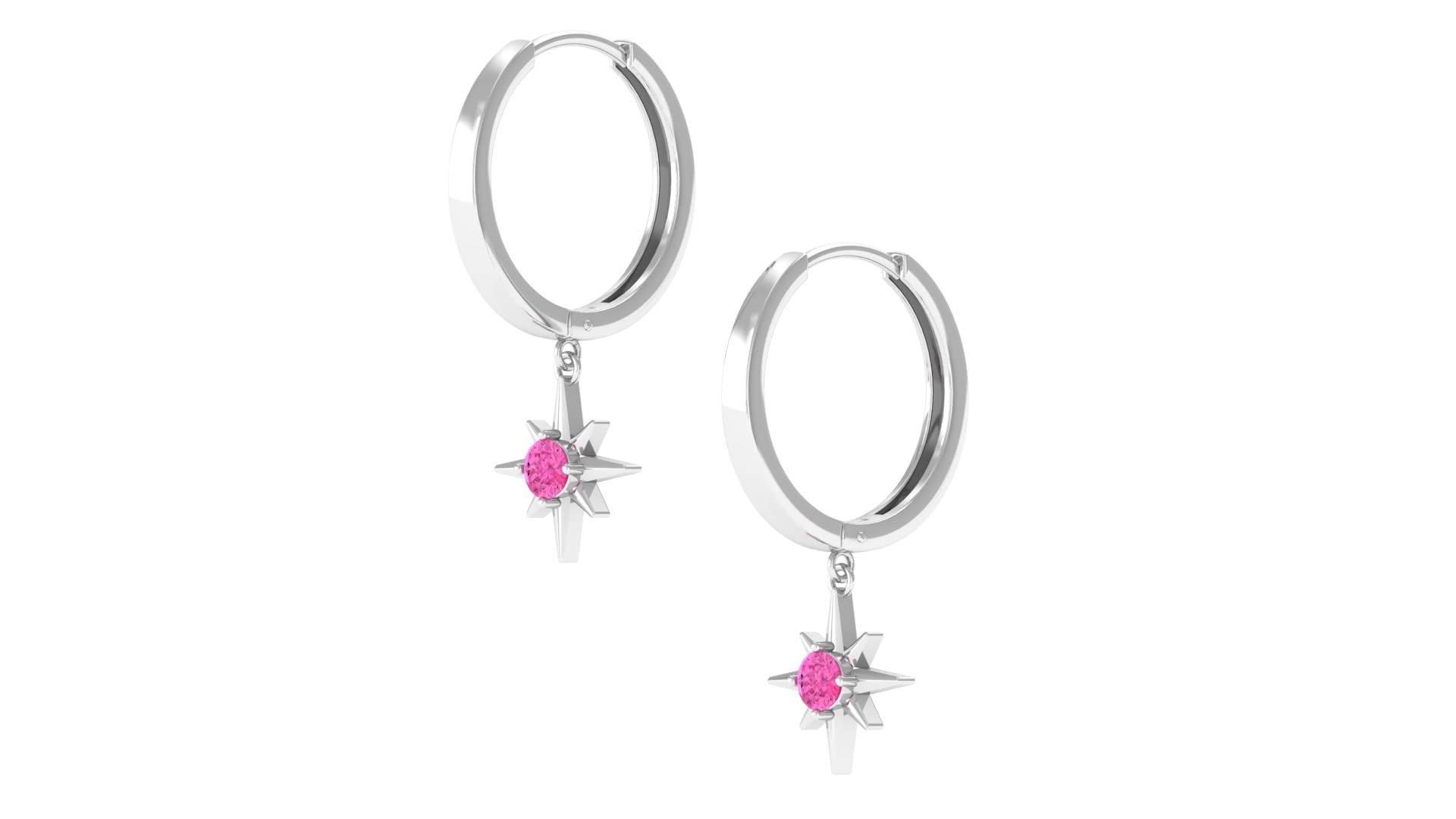 1/4 CT Pink Sapphire Drop Earrings - 14K Solid Gold Starburst Hoop Earrings for Women | Elegant Hinged Hoop Earrings with Pink Sapphire Accents | Perfect for Weddings, Parties & Special Occasions