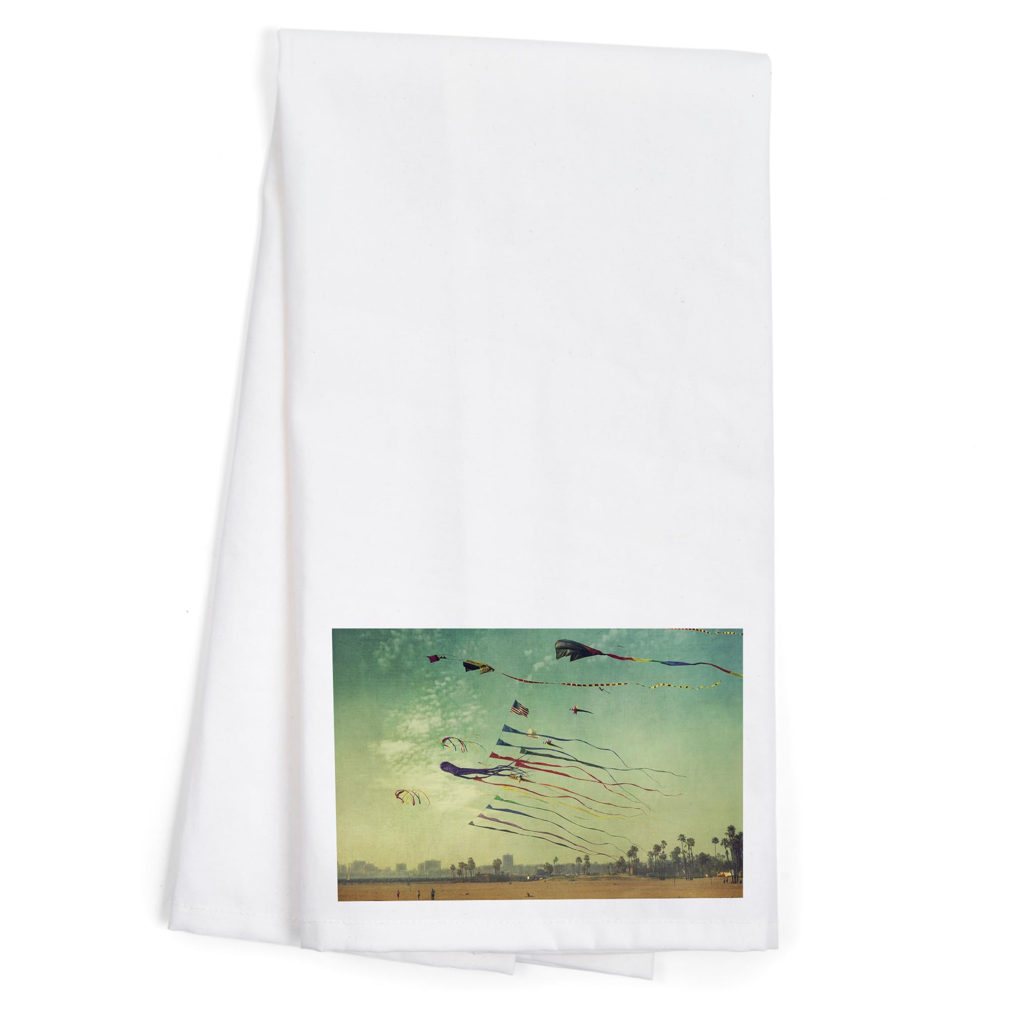Lantern Press Kites and Beach 100% Cotton Tea Towel - Decorative Hand Towel for Kitchen, Home Decor & Beach Picnics | Absorbent Dish Towel for Drying Dishes & Coastal Themed Gift