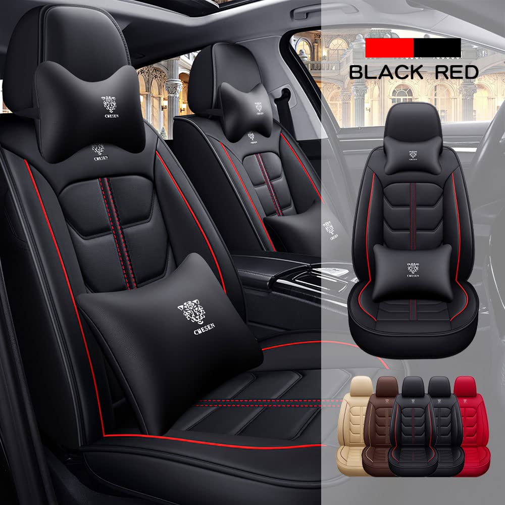 Premium PU Leather Waterproof Car Seat Covers for Mercedes-Benz E-Class 1990-2001 - Luxury Front Set (Black & Red) | Durable Vehicle Interior Accessories for Comfort & Style | Perfect for Daily Commute, Road Trips & Car Protection