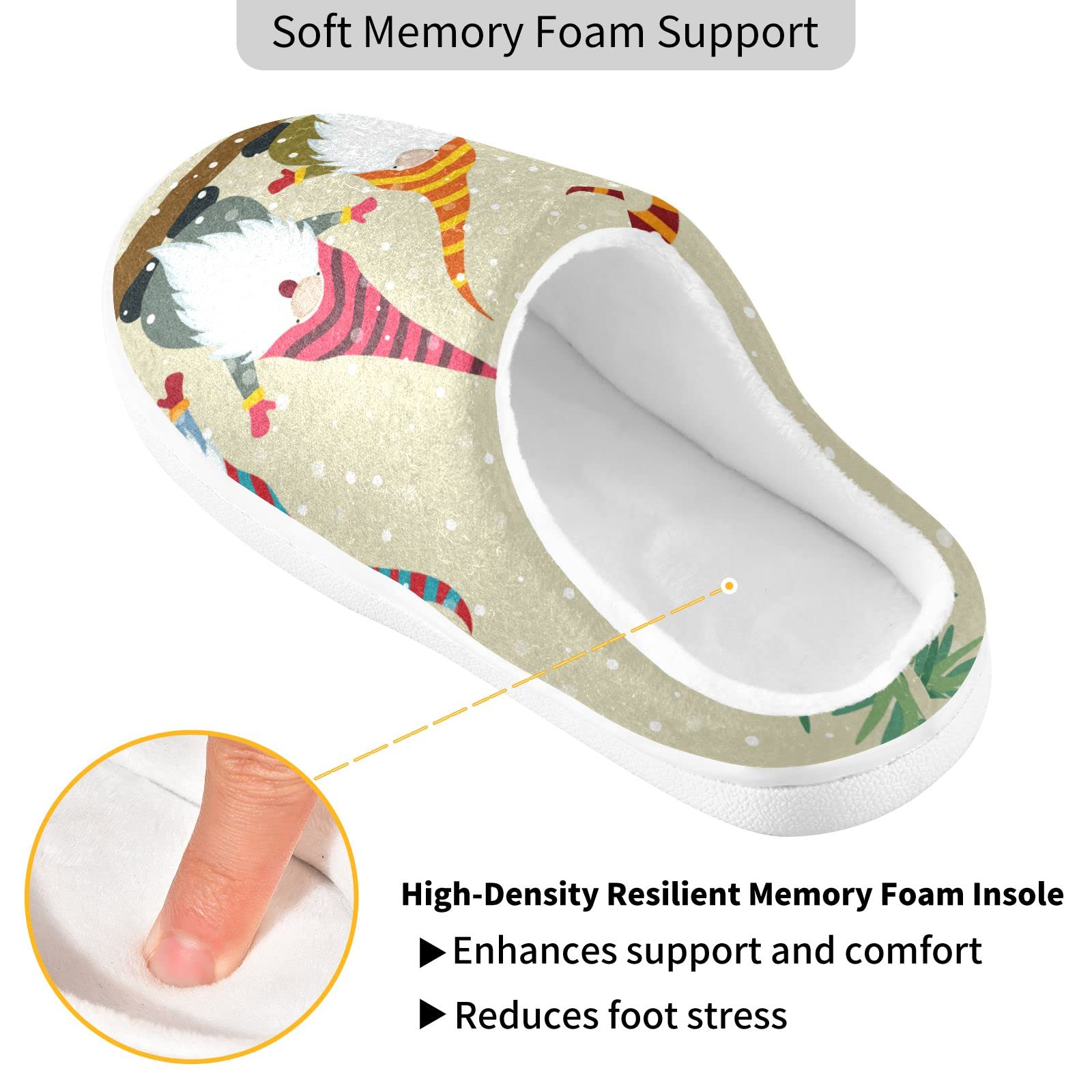 Women's & Men's Cozy Gnome Snow Christmas House Slippers - Winter Fuzzy Memory Foam Indoor/Outdoor Shoes for Home, Bedroom & Holiday Gifts