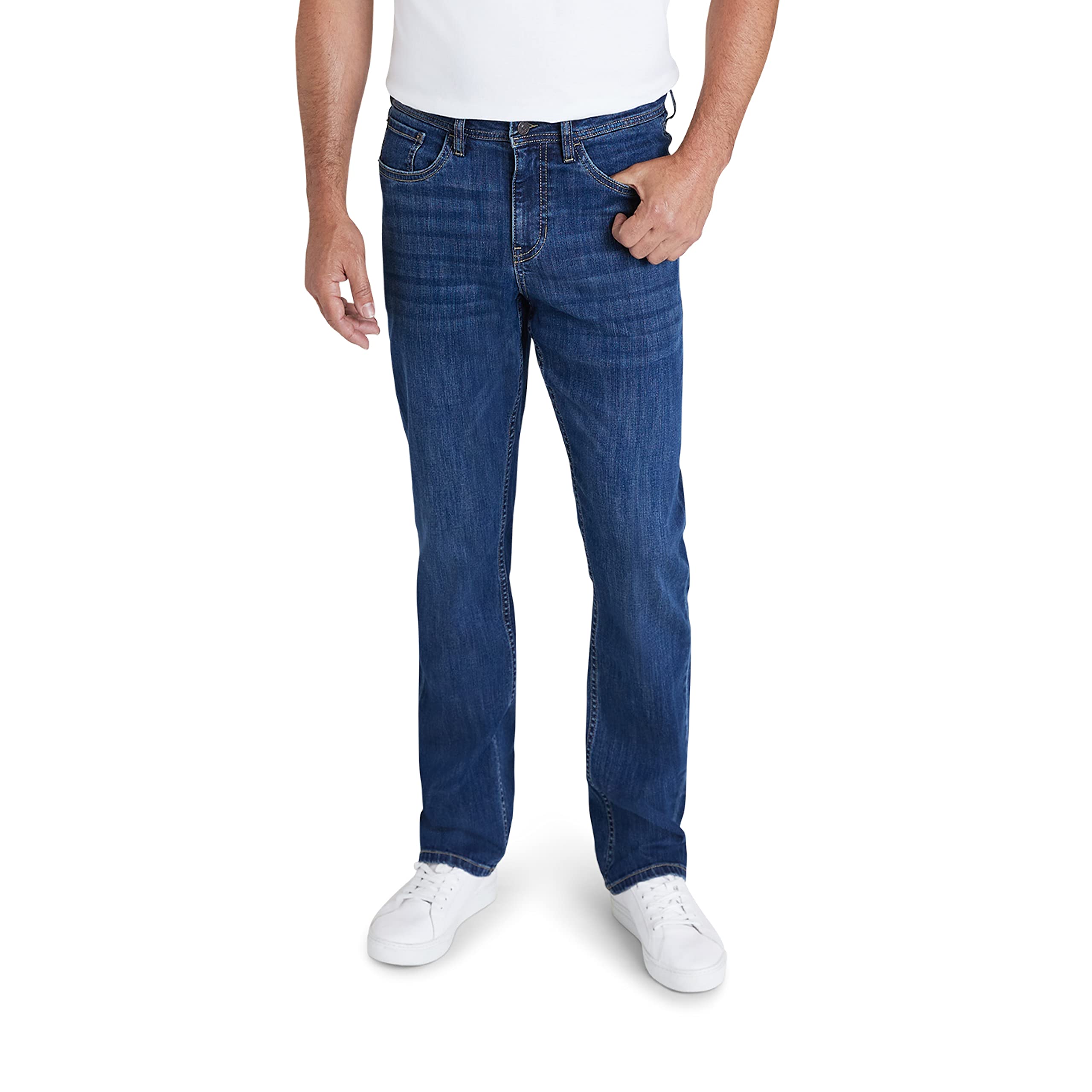 IZOD Men's Relaxed Fit Stretch Denim Jeans - Comfortable Pull On Casual Pants with Expanded Leg for Everyday Wear | Office, Weekend & Outdoor Activities