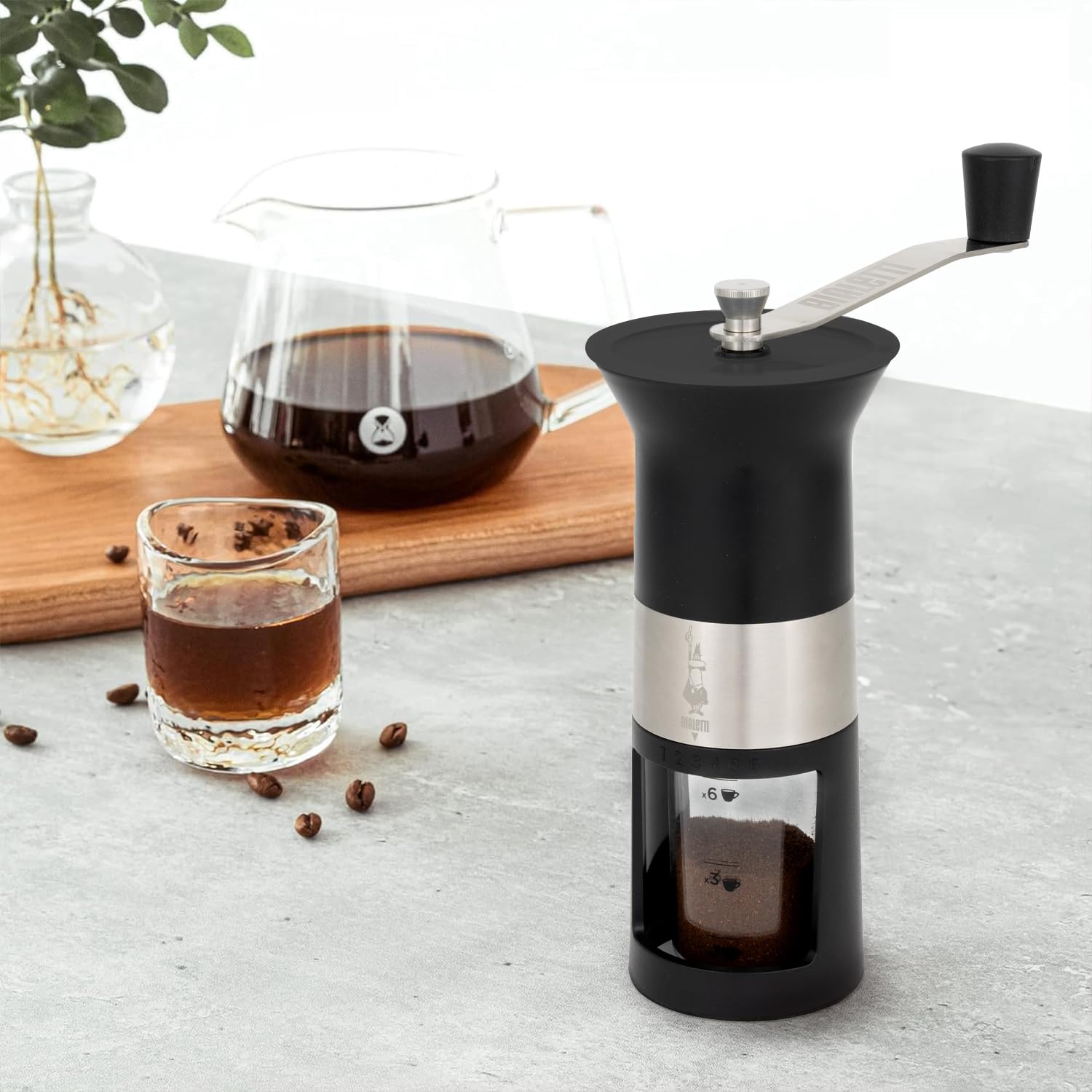 Bialetti MCPRO001 Manual Coffee Grinder - Premium Alloy Steel Burr Mill for Espresso, French Press & Pour Over - Compact & Portable for Home, Office & Travel Use
