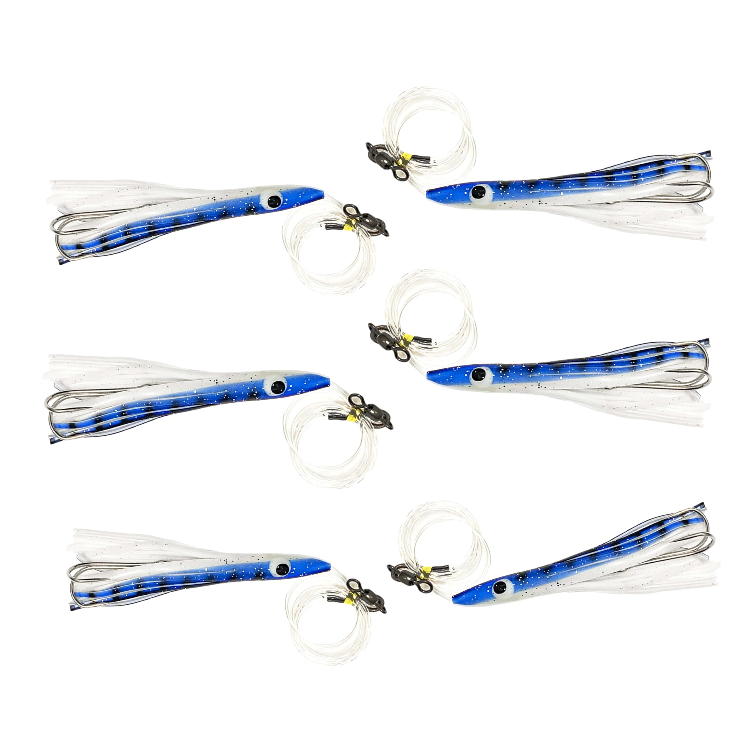 4.5 Inch Blue/White Tuna Clone Fishing Lures - Saltwater Offshore Rigs for Tuna, Wahoo & Game Fish (6-Pack) | Deep Sea Fishing Gear & Boat Tackle for Professional Anglers