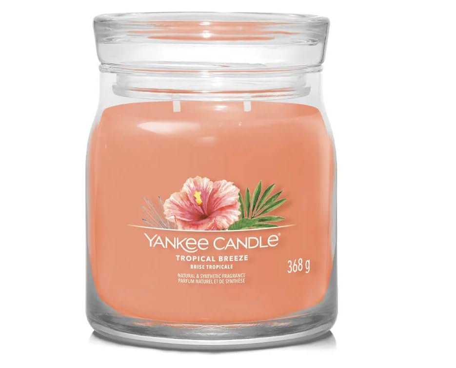 Yankee Candle Tropical Breeze Medium Signature Jar Candle - 14.5oz Long-Lasting Scented Candle for Home, Office & Relaxation | Perfect for Aromatherapy, Gifts & Creating Cozy Atmosphere