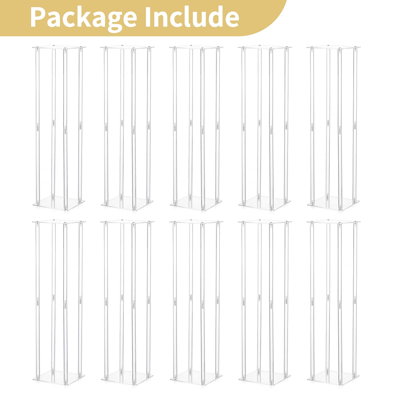 10-Pack 31.5 Inch Tall Acrylic Wedding Vases - Elegant Geometric Flower Centerpieces for Wedding Tables, Party Decorations & Bulk Event Decor | Perfect for Reception Tables, Bridal Showers & Banquet Decor