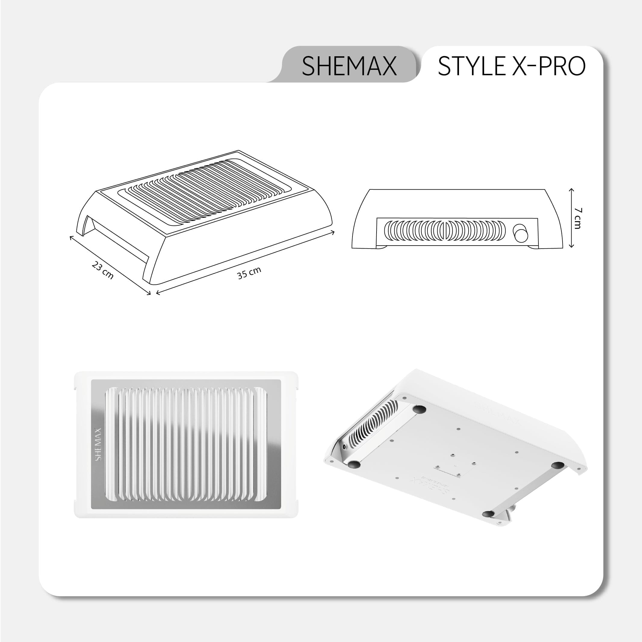 SheMax Style X Pro Gray - Professional Manicure Nail Dust Collector for Salon & Home Nail Care | Dust-Free Nail Filing & Polish Removal