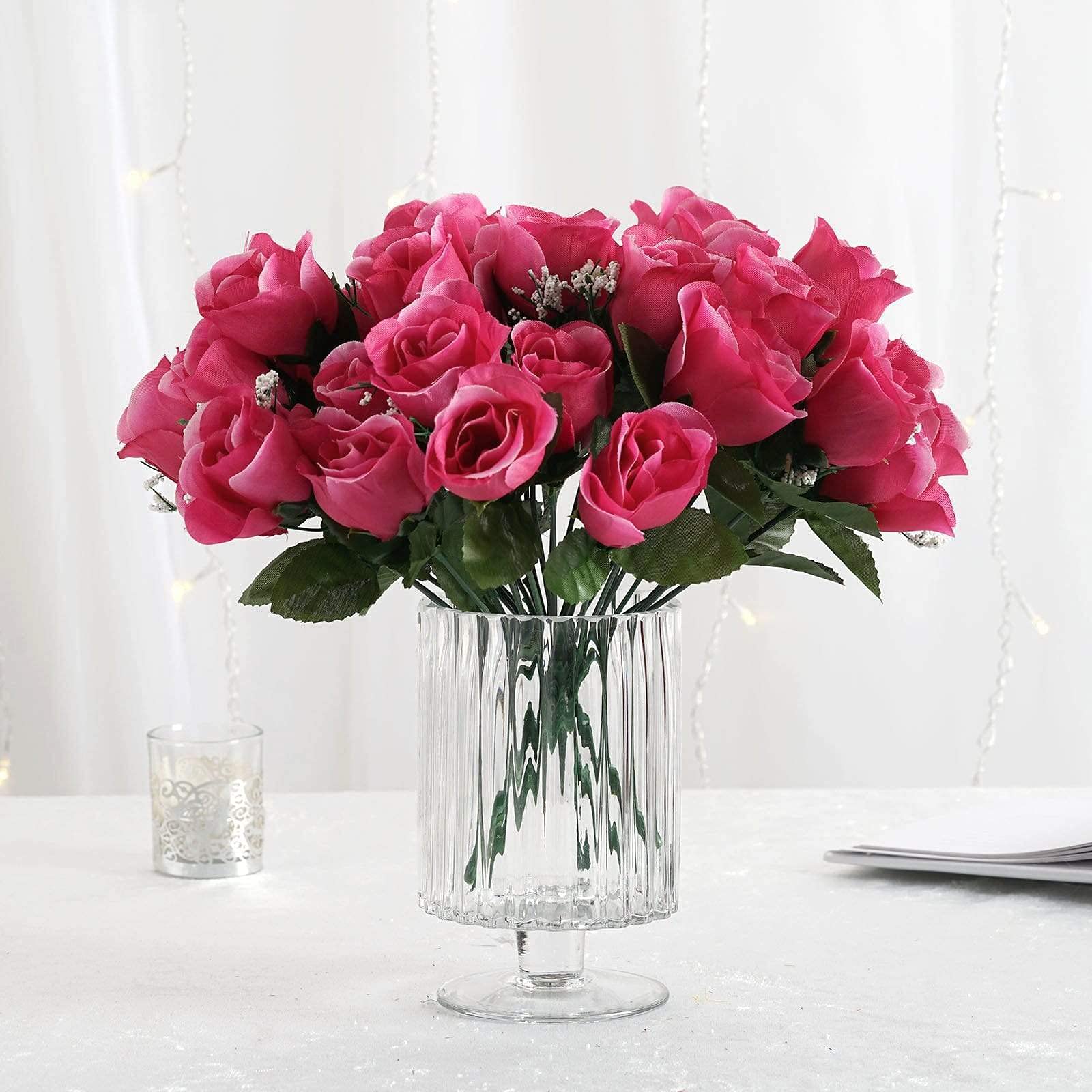 84 Fuchsia Silk Rose Buds - Artificial Flowers for DIY Wedding Centerpieces, Bridal Bouquets, Home Decor & Party Arrangements - Elegant & Lifelike Floral Decor