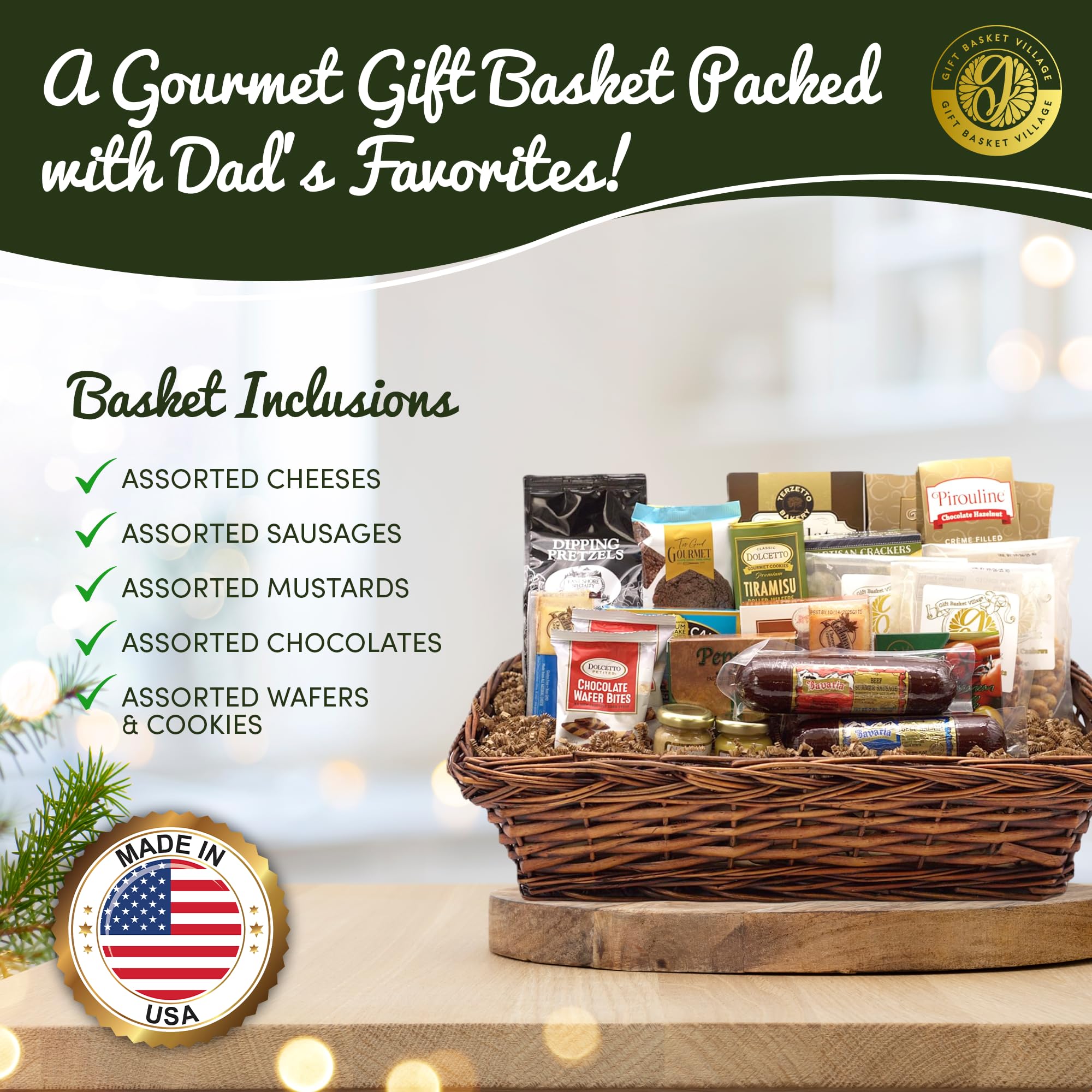 Gift Basket Village: Dad's Favorite Gourmet Gift Box - Premium Cookies, Artisan Cheeses, Cured Sausages, Specialty Mustards & More | Perfect for Father's Day, Birthday & Holiday Gifting